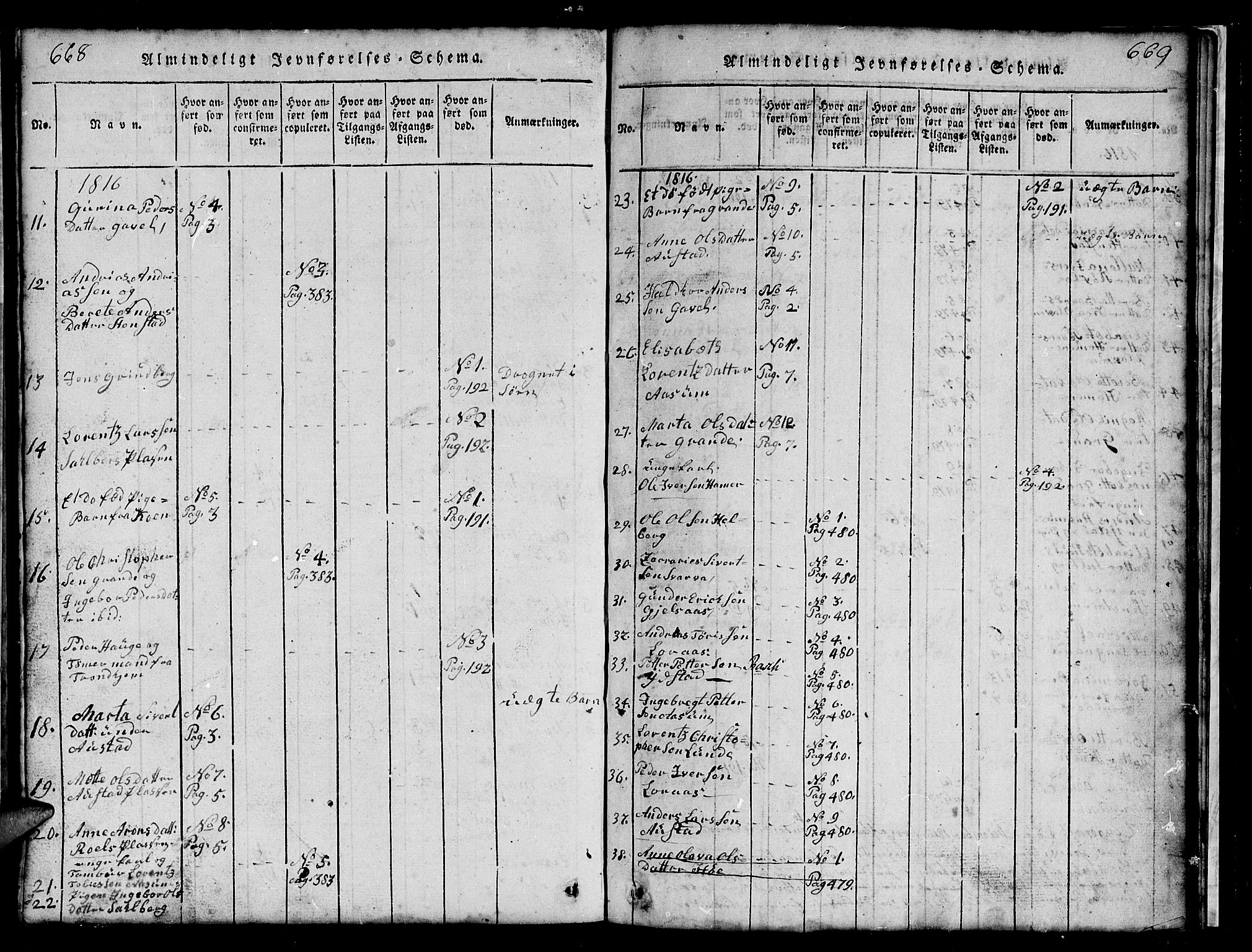 Ministerialprotokoller, klokkerbøker og fødselsregistre - Nord-Trøndelag, SAT/A-1458/731/L0310: Parish register (copy) no. 731C01, 1816-1874, p. 668-669