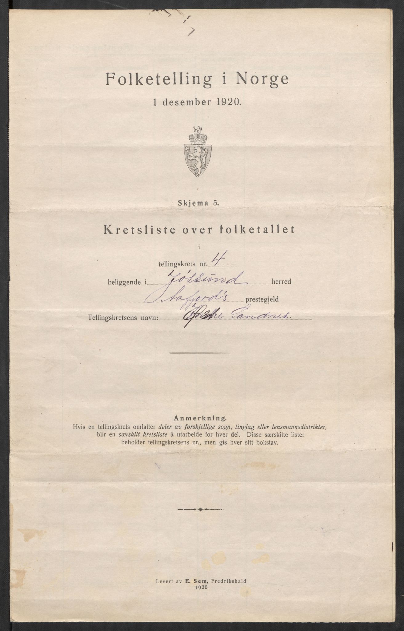 SAT, 1920 census for Jøssund, 1920, p. 20