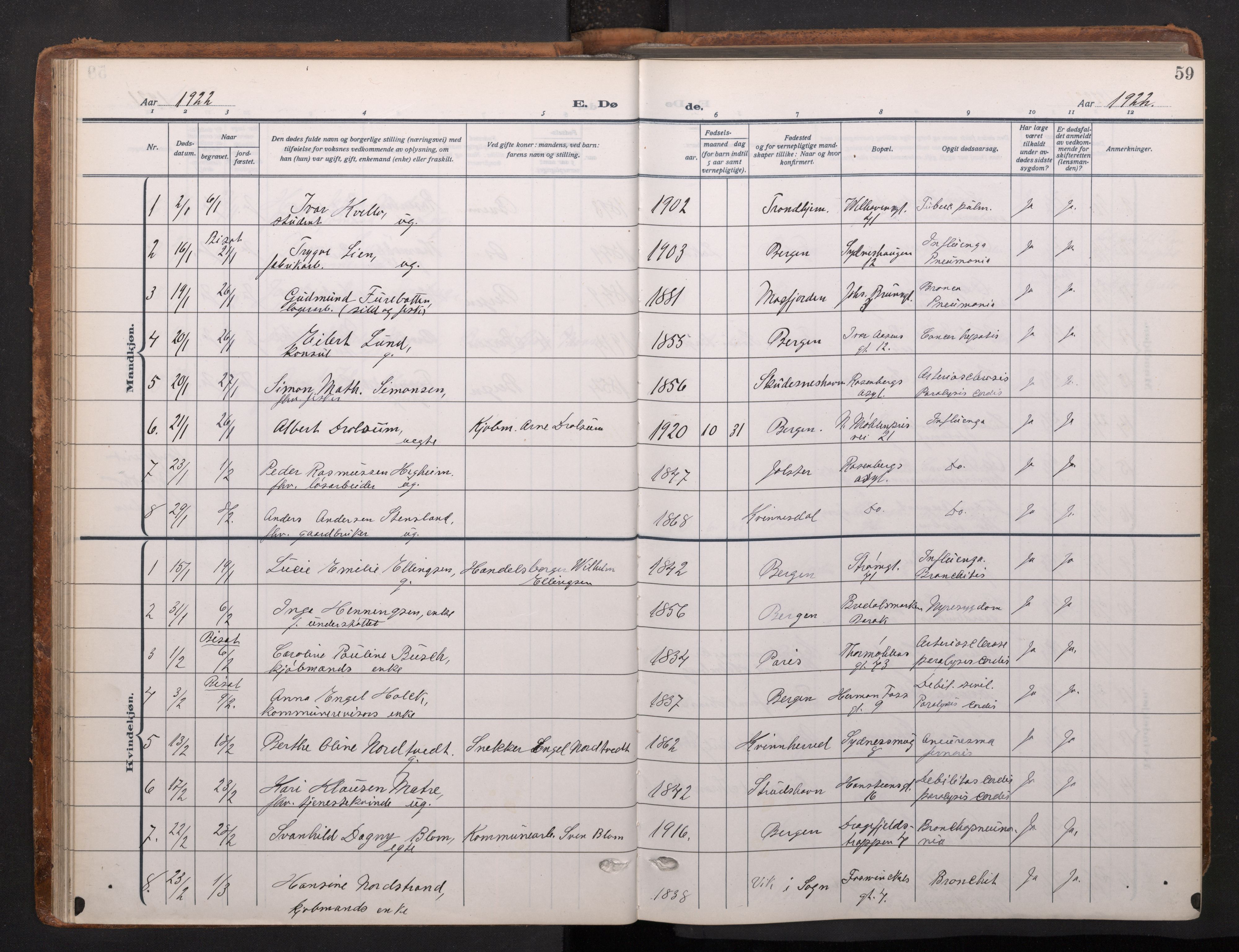 Johanneskirken sokneprestembete, SAB/A-76001/H/Haa/L0020: Parish register (official) no. E 2, 1916-1951, p. 59