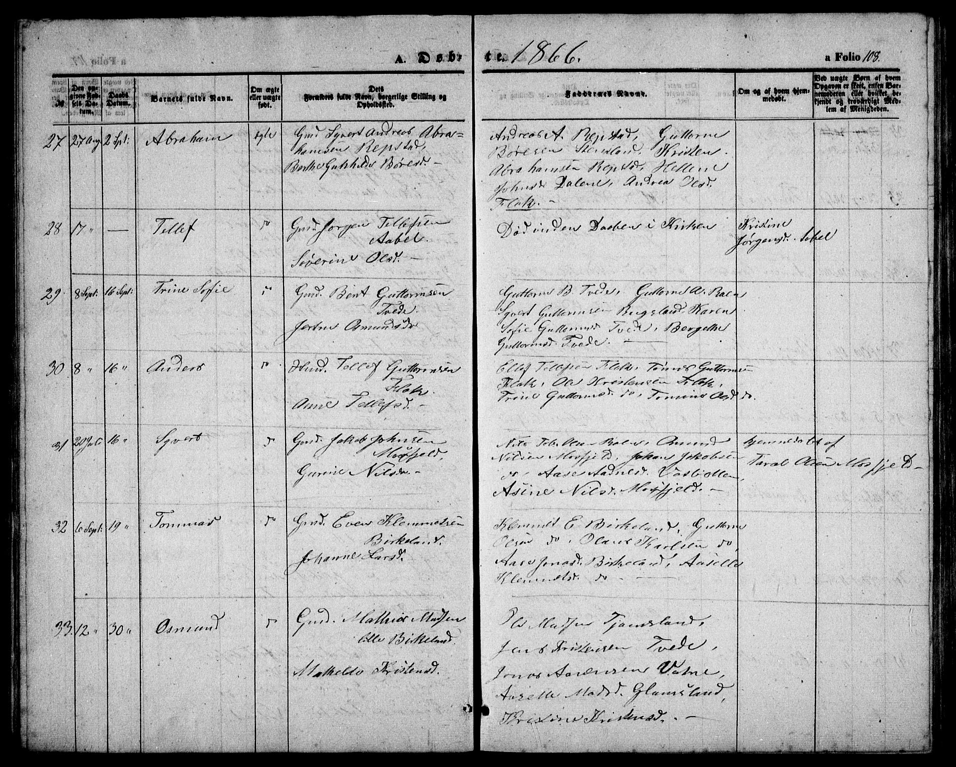 Birkenes sokneprestkontor, AV/SAK-1111-0004/F/Fb/L0002: Parish register (copy) no. B 2, 1849-1876, p. 108