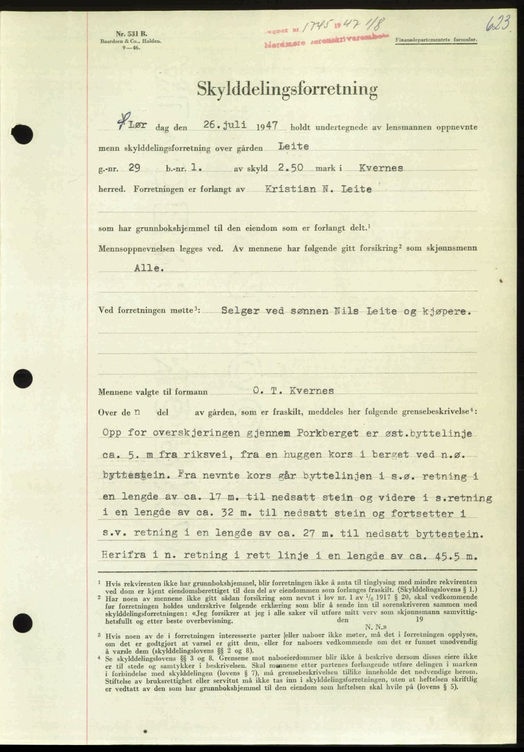 Nordmøre sorenskriveri, AV/SAT-A-4132/1/2/2Ca: Mortgage book no. A105, 1947-1947, Diary no: : 1745/1947