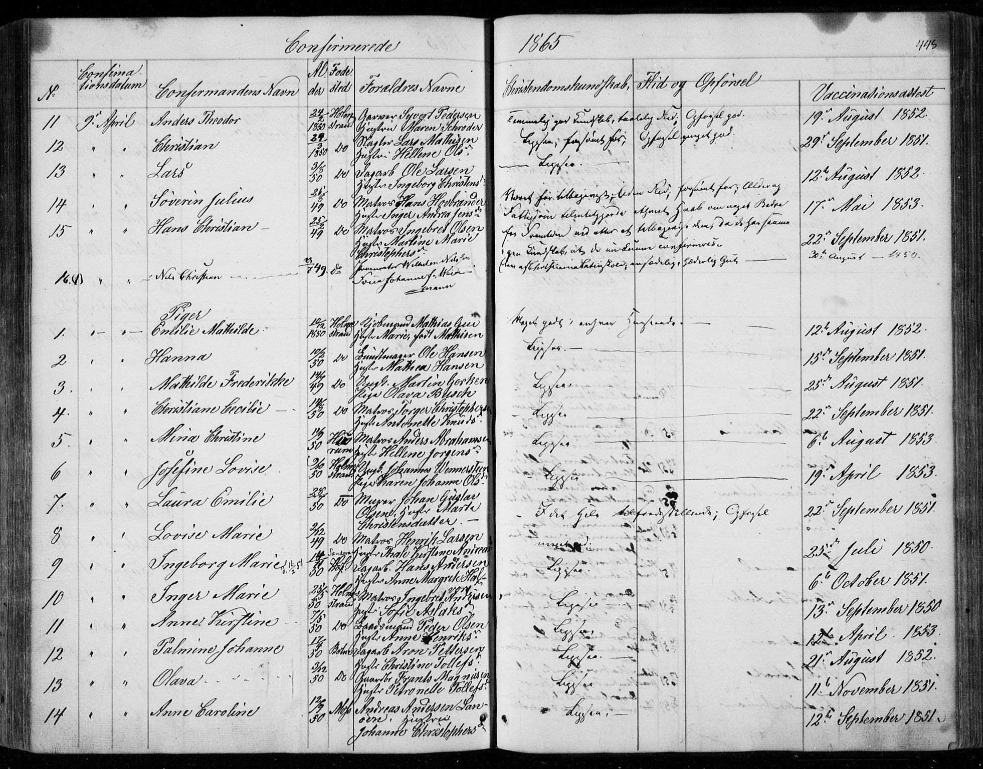 Holmestrand kirkebøker, AV/SAKO-A-346/F/Fa/L0002: Parish register (official) no. 2, 1840-1866, p. 448