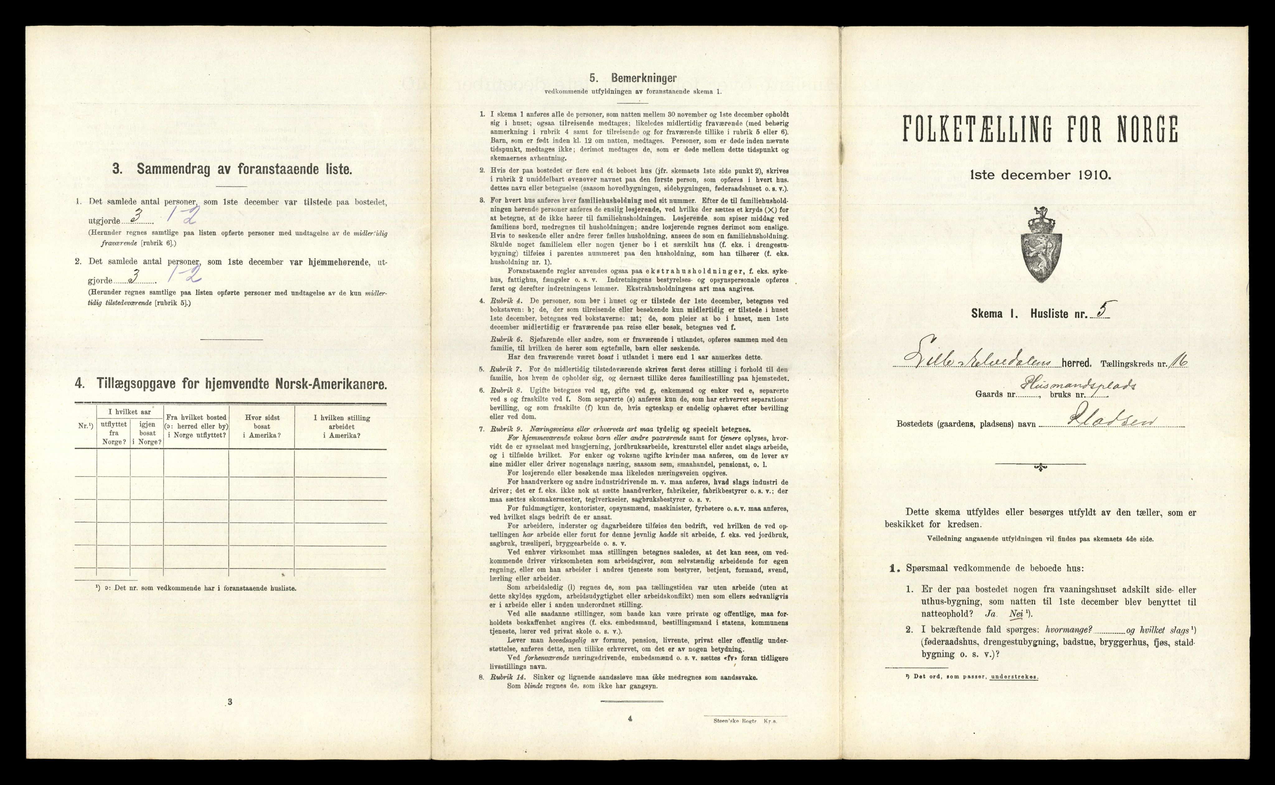 RA, 1910 census for Lille Elvedalen, 1910, p. 1271