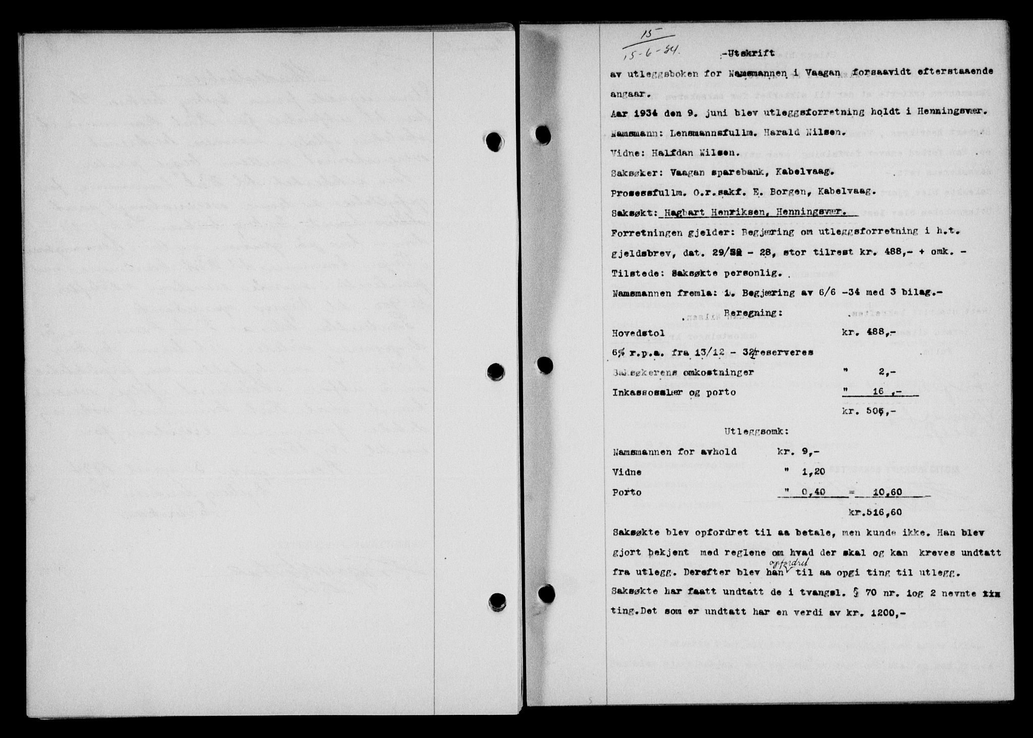 Lofoten sorenskriveri, SAT/A-0017/1/2/2C/L0029b: Mortgage book no. 29b, 1934-1934, Deed date: 15.06.1934