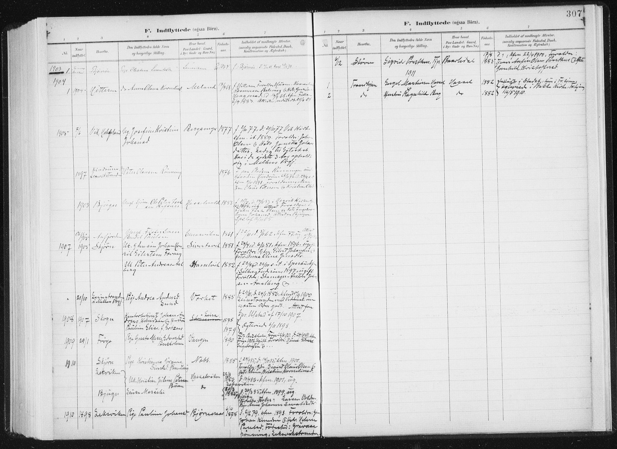 Ministerialprotokoller, klokkerbøker og fødselsregistre - Sør-Trøndelag, SAT/A-1456/647/L0635: Parish register (official) no. 647A02, 1896-1911, p. 307