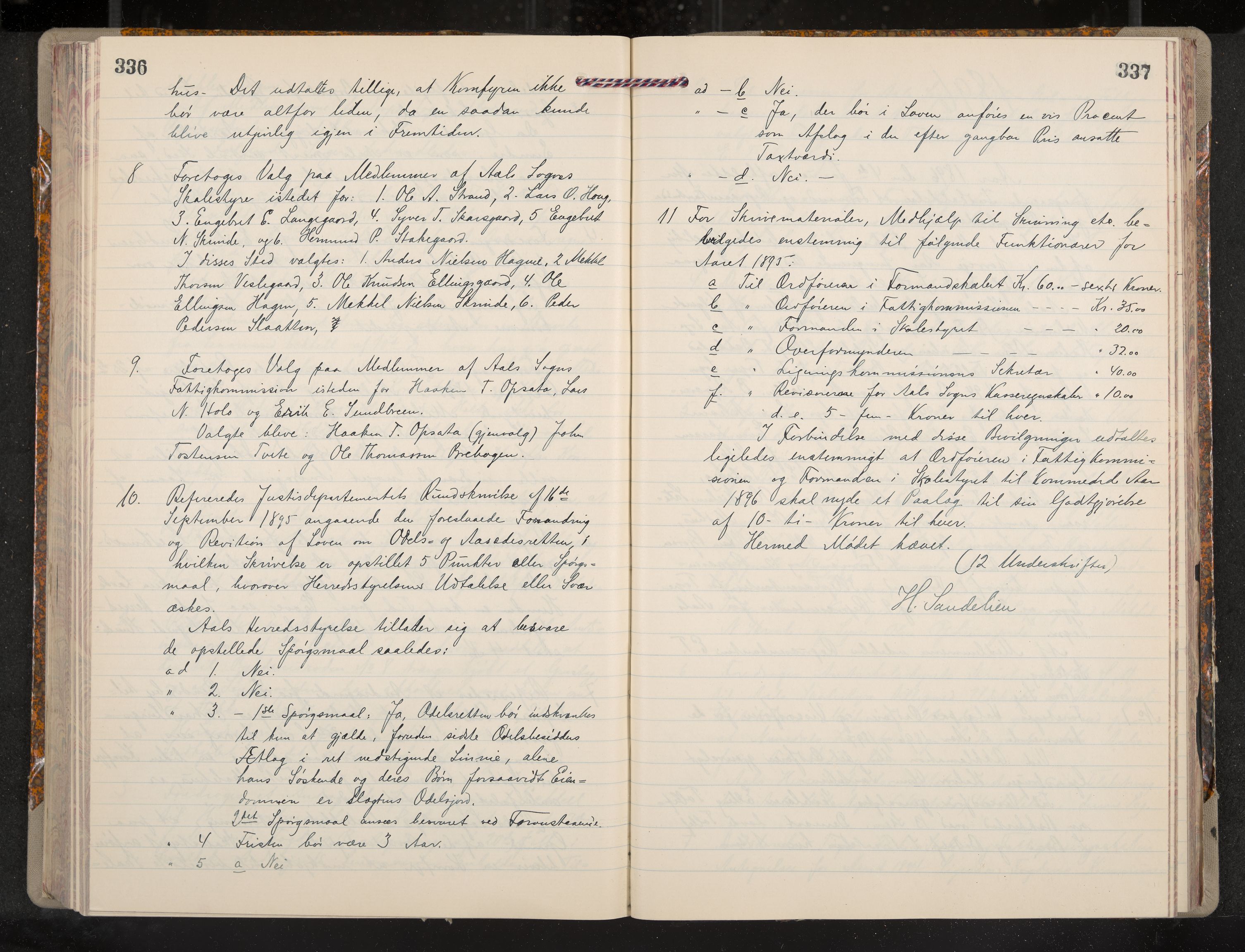 Ål formannskap og sentraladministrasjon, IKAK/0619021/A/Aa/L0004: Utskrift av møtebok, 1881-1901, p. 336-337