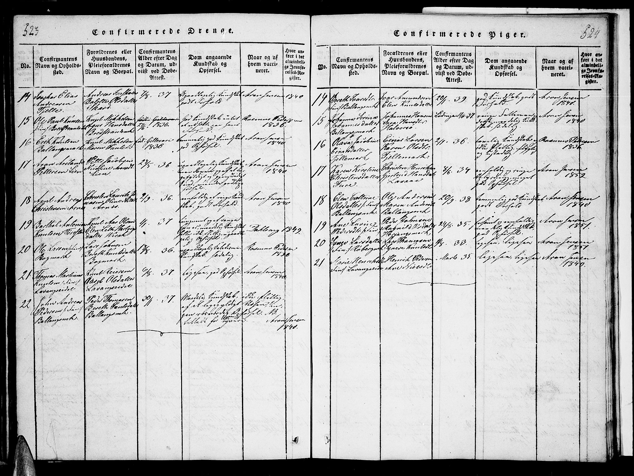Ministerialprotokoller, klokkerbøker og fødselsregistre - Nordland, SAT/A-1459/863/L0911: Parish register (copy) no. 863C01, 1821-1858, p. 523-524