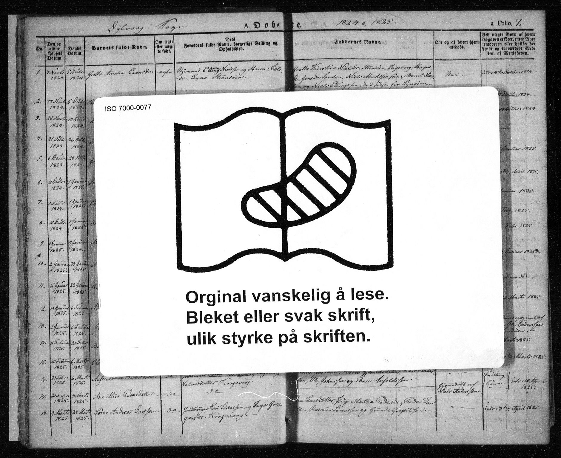 Dypvåg sokneprestkontor, SAK/1111-0007/F/Fa/Faa/L0004: Parish register (official) no. A 4, 1824-1840, p. 7