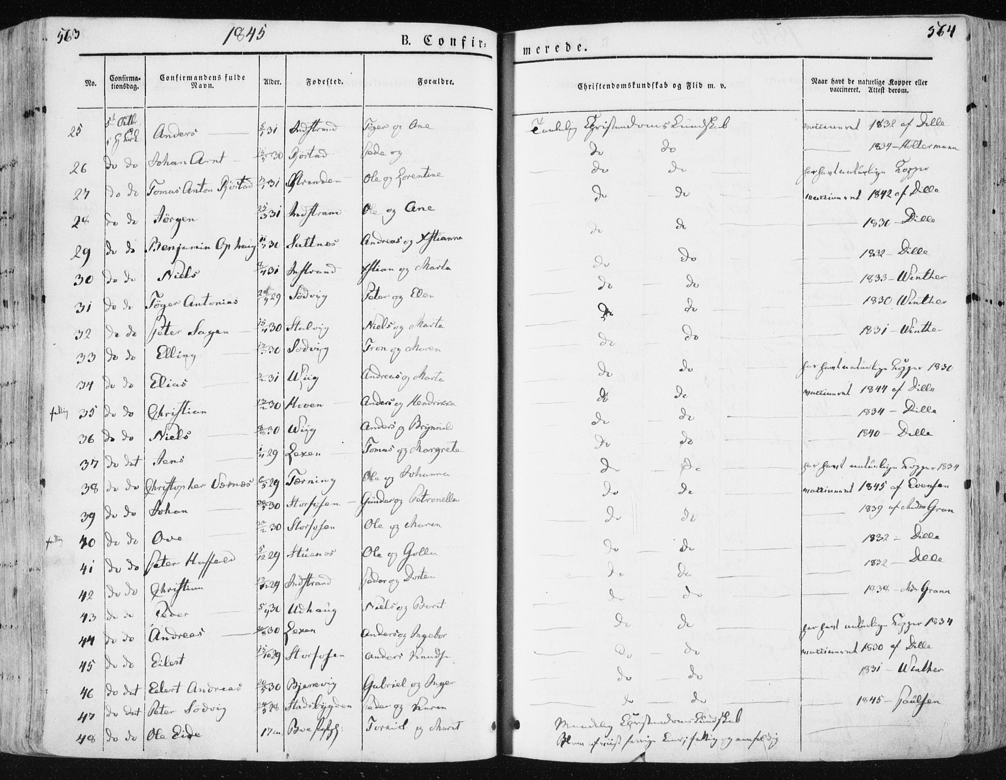 Ministerialprotokoller, klokkerbøker og fødselsregistre - Sør-Trøndelag, SAT/A-1456/659/L0736: Parish register (official) no. 659A06, 1842-1856, p. 563-564