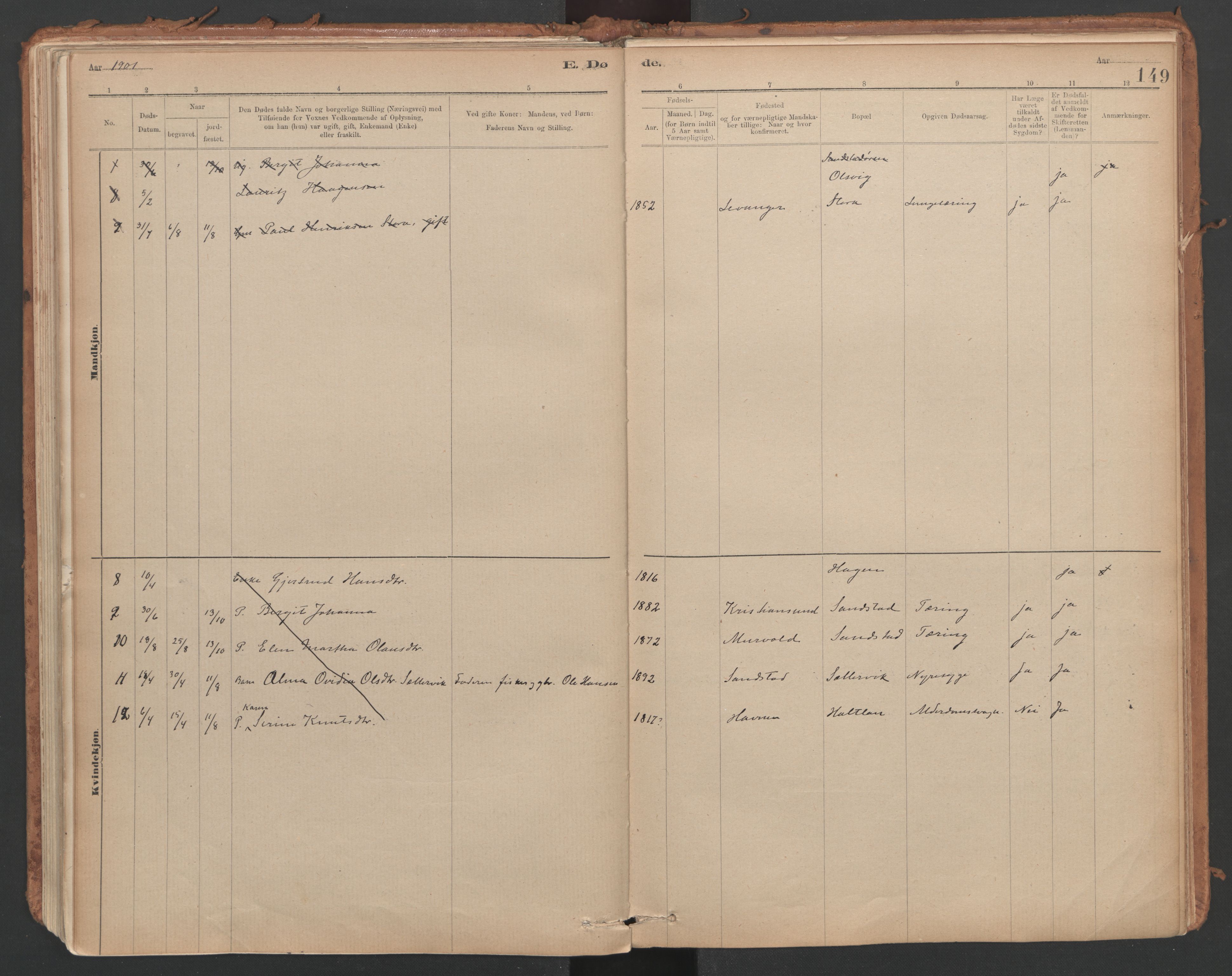 Ministerialprotokoller, klokkerbøker og fødselsregistre - Sør-Trøndelag, SAT/A-1456/639/L0572: Parish register (official) no. 639A01, 1890-1920, p. 149