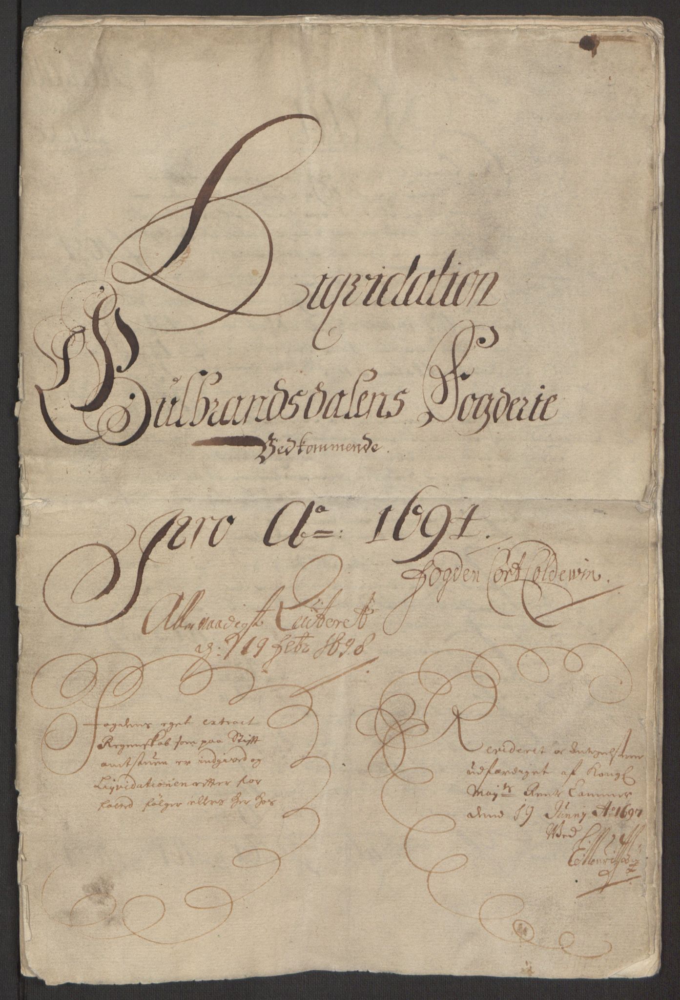 Rentekammeret inntil 1814, Reviderte regnskaper, Fogderegnskap, RA/EA-4092/R17/L1168: Fogderegnskap Gudbrandsdal, 1694, p. 3