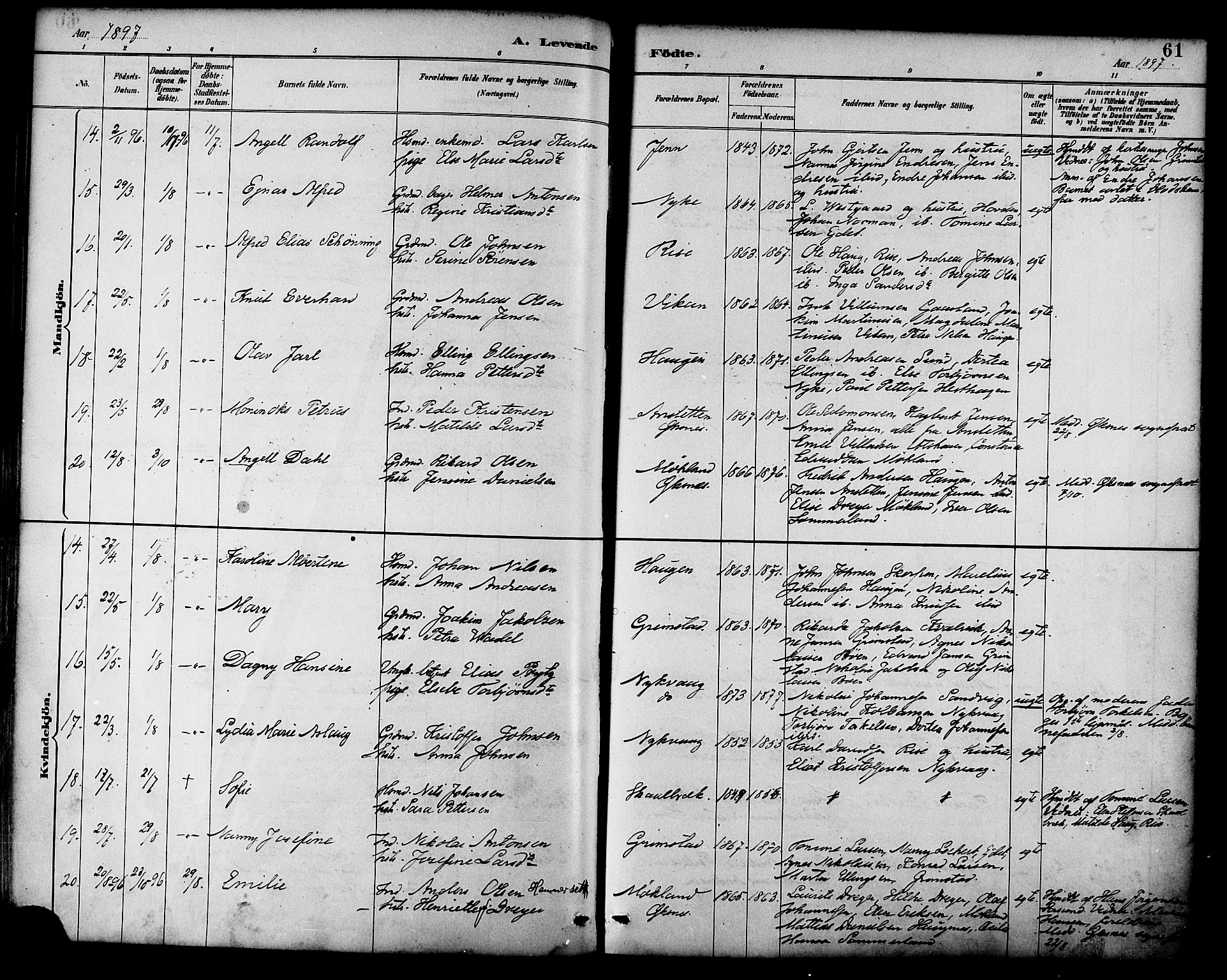 Ministerialprotokoller, klokkerbøker og fødselsregistre - Nordland, SAT/A-1459/892/L1320: Parish register (official) no. 892A01, 1886-1901, p. 61