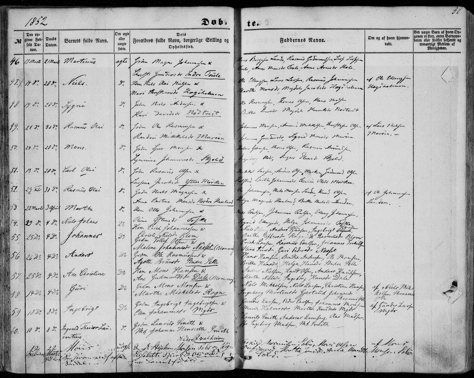 Manger sokneprestembete, AV/SAB-A-76801/H/Haa: Parish register (official) no. A 6, 1849-1859, p. 38