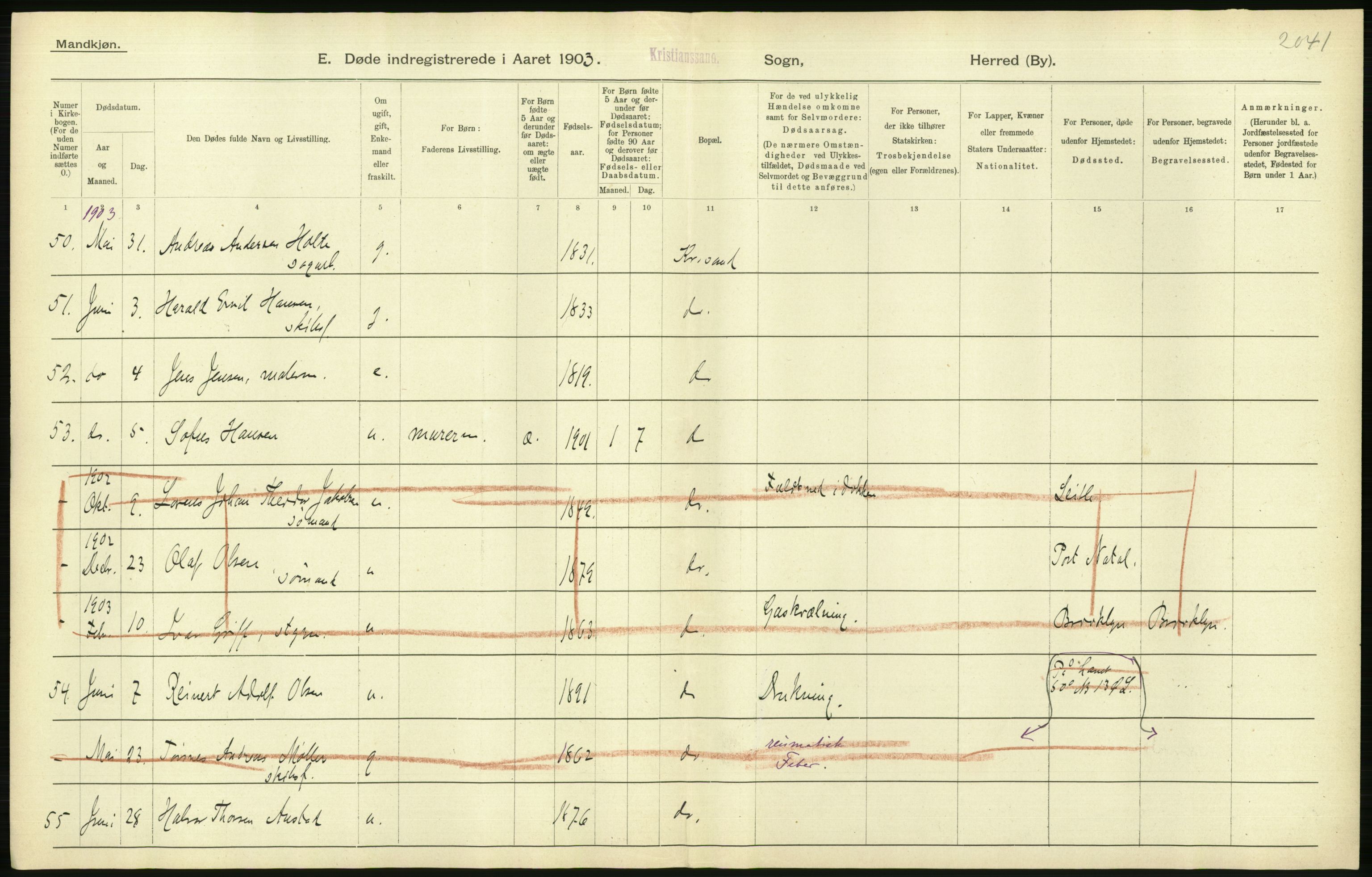 Statistisk sentralbyrå, Sosiodemografiske emner, Befolkning, AV/RA-S-2228/D/Df/Dfa/Dfaa/L0011: Lister og Mandal amt: Fødte, gifte, døde, 1903, p. 542