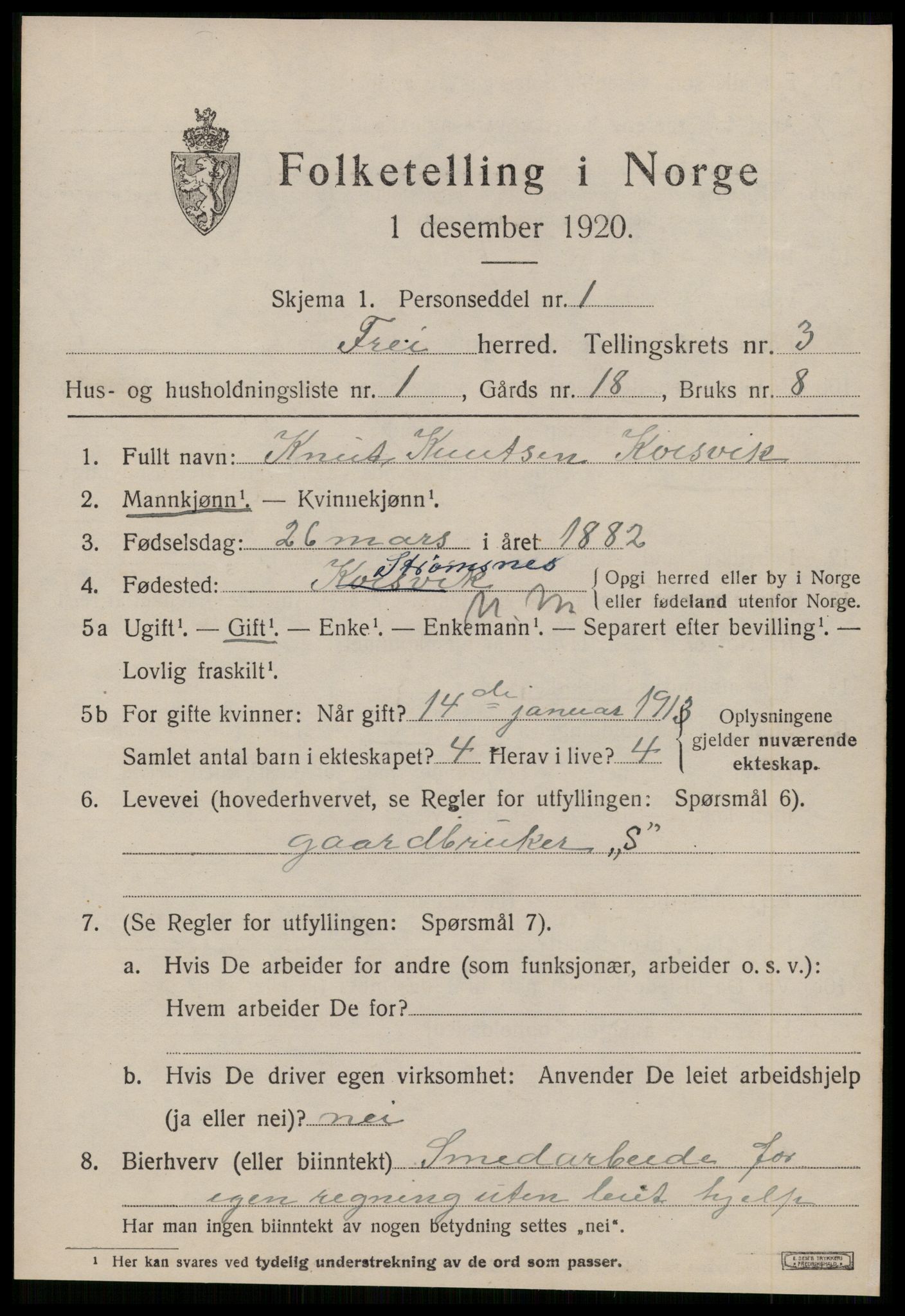 SAT, 1920 census for Frei, 1920, p. 1697