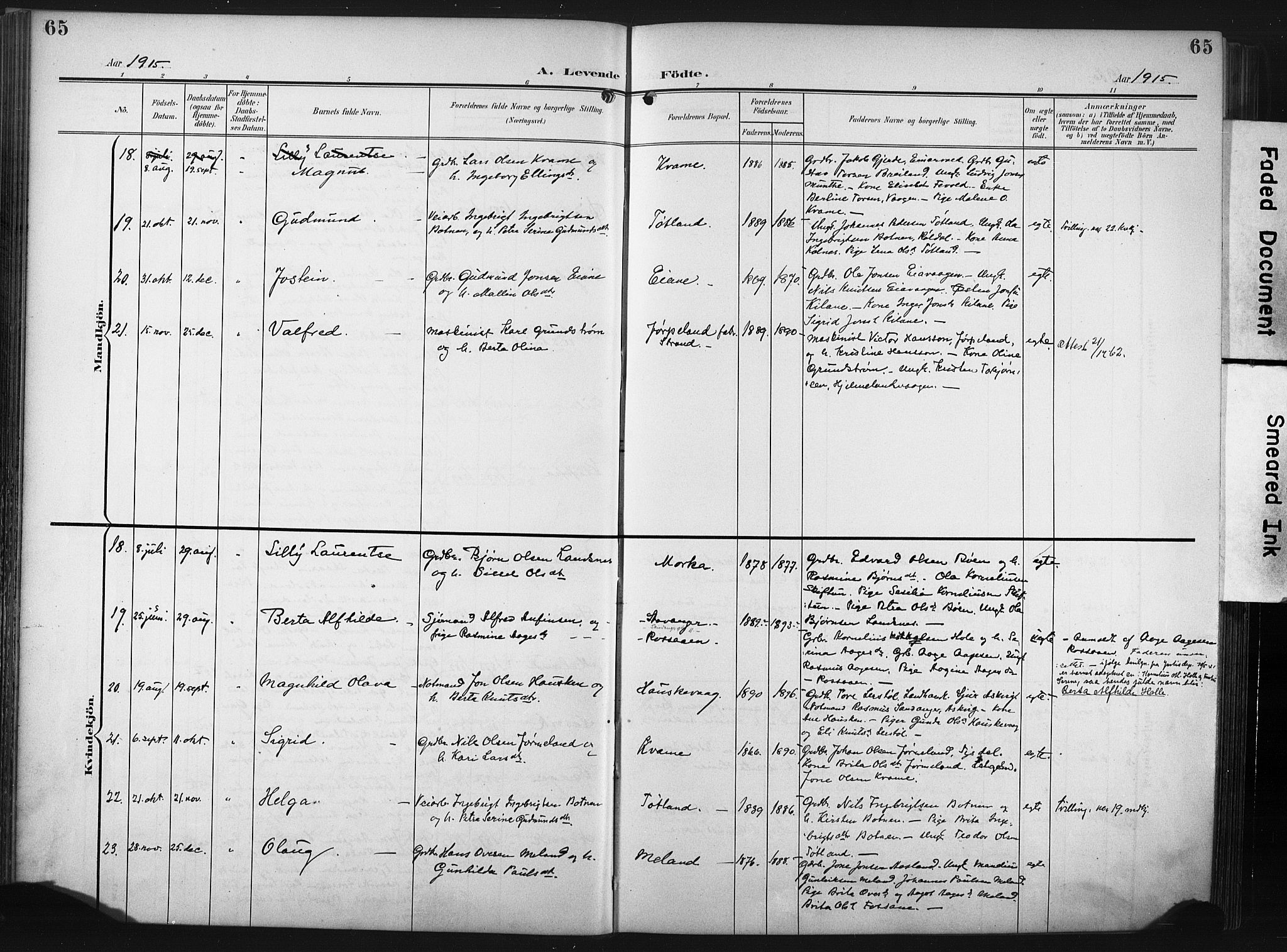 Hjelmeland sokneprestkontor, AV/SAST-A-101843/02/A/L0002: Parish register (official) no. A 17, 1901-1916, p. 65