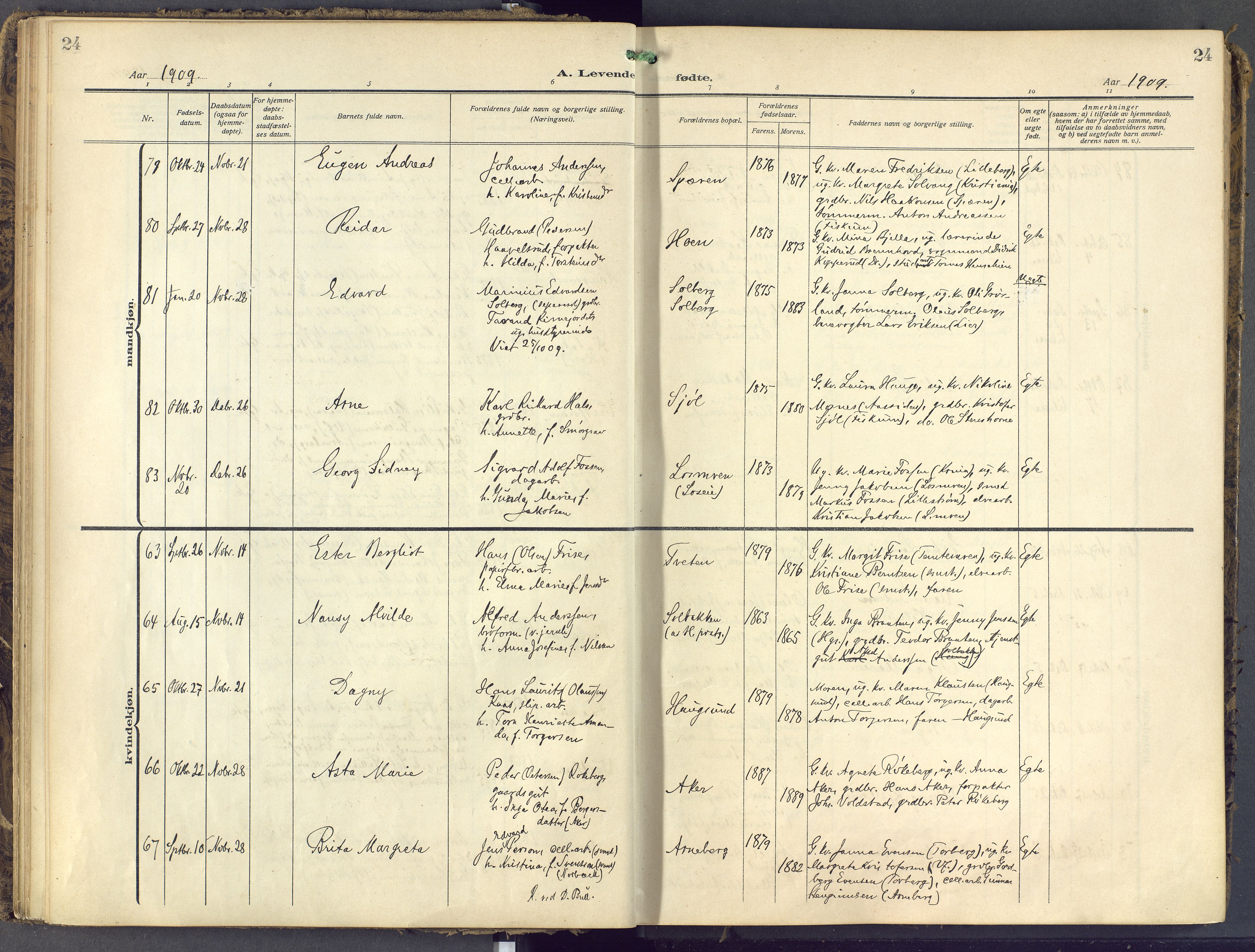 Eiker kirkebøker, SAKO/A-4/F/Fb/L0009: Parish register (official) no. II 9, 1908-1923, p. 24