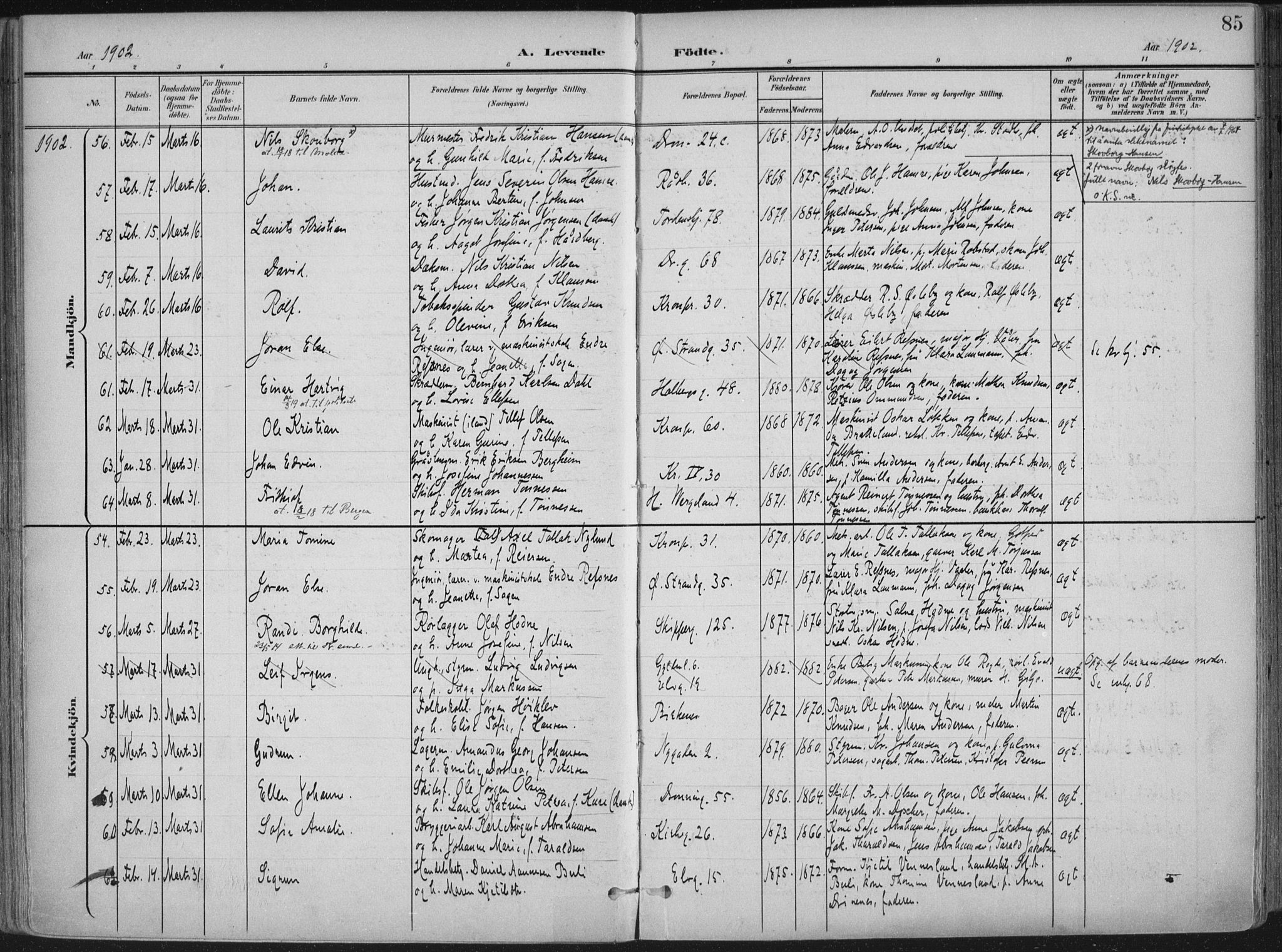 Kristiansand domprosti, AV/SAK-1112-0006/F/Fa/L0021: Parish register (official) no. A 20, 1898-1908, p. 85