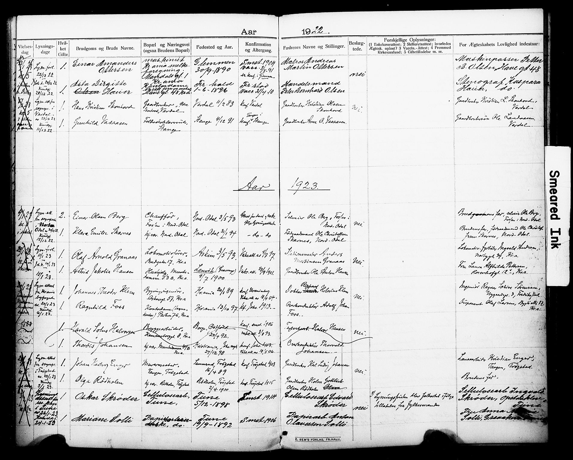 Johannes prestekontor Kirkebøker, SAO/A-10852/H/Ha/L0005: Banns register no. 5, 1912-1930