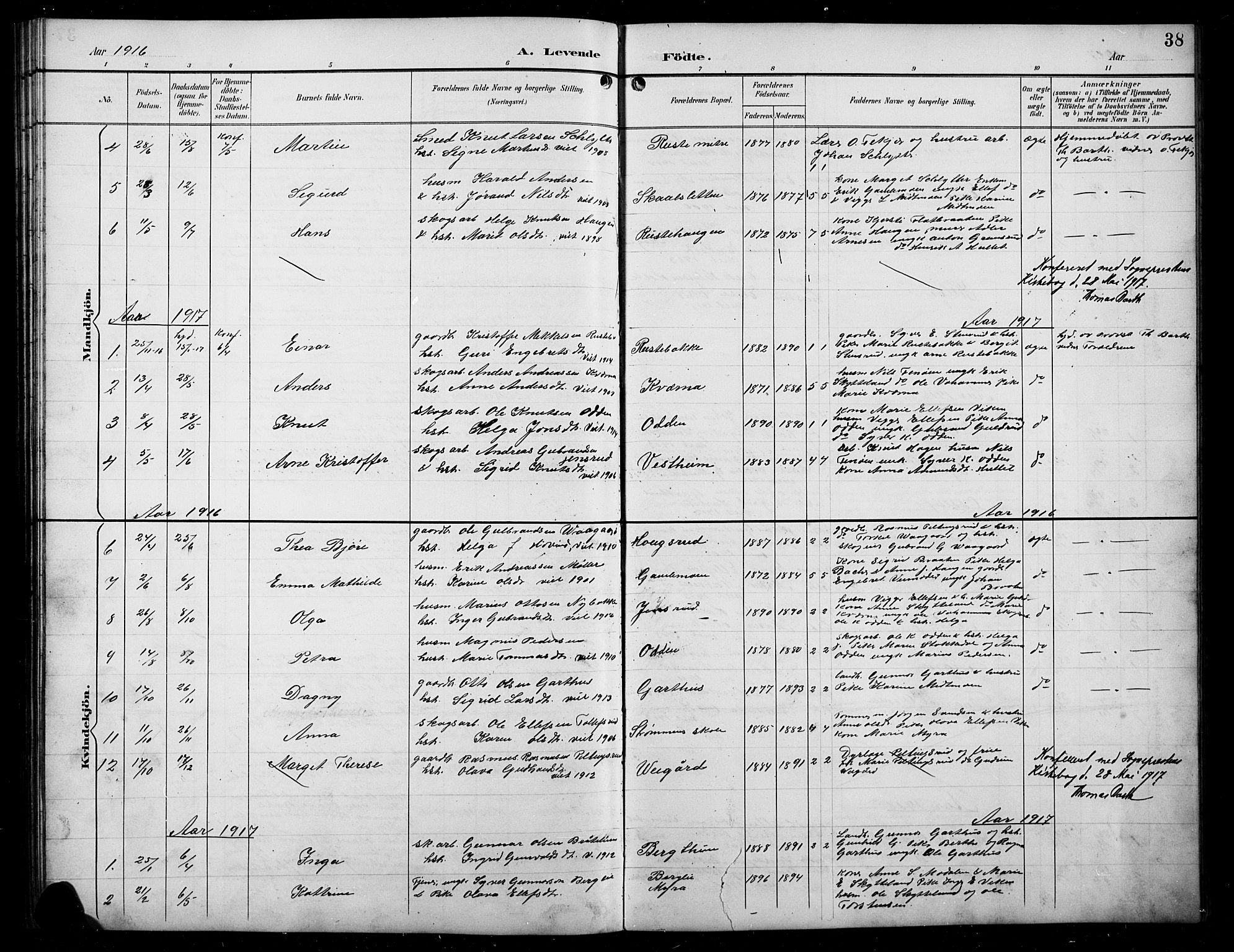 Sør-Aurdal prestekontor, SAH/PREST-128/H/Ha/Hab/L0008: Parish register (copy) no. 8, 1894-1921, p. 38