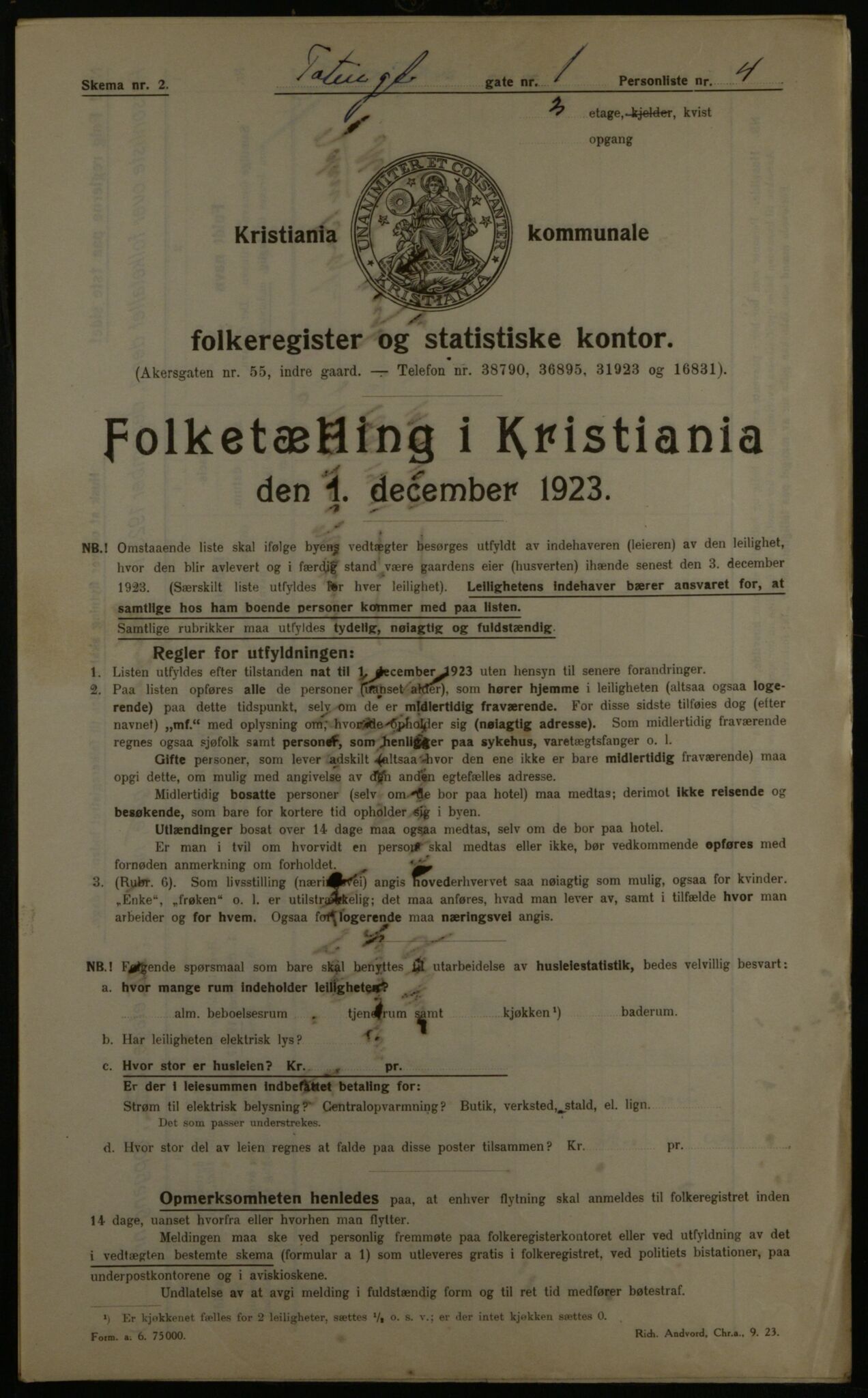 OBA, Municipal Census 1923 for Kristiania, 1923, p. 127110