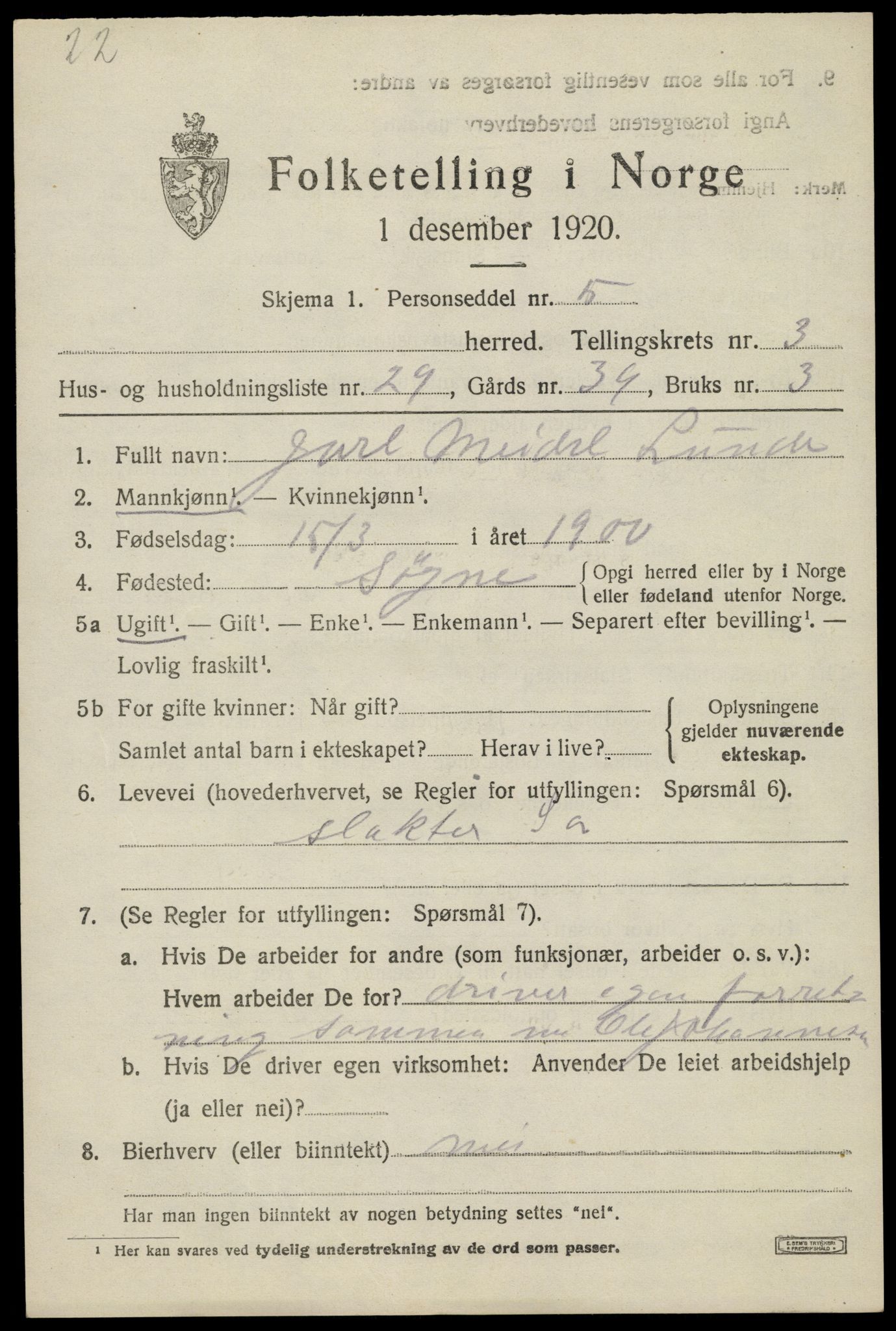 SAK, 1920 census for Fjære, 1920, p. 4861