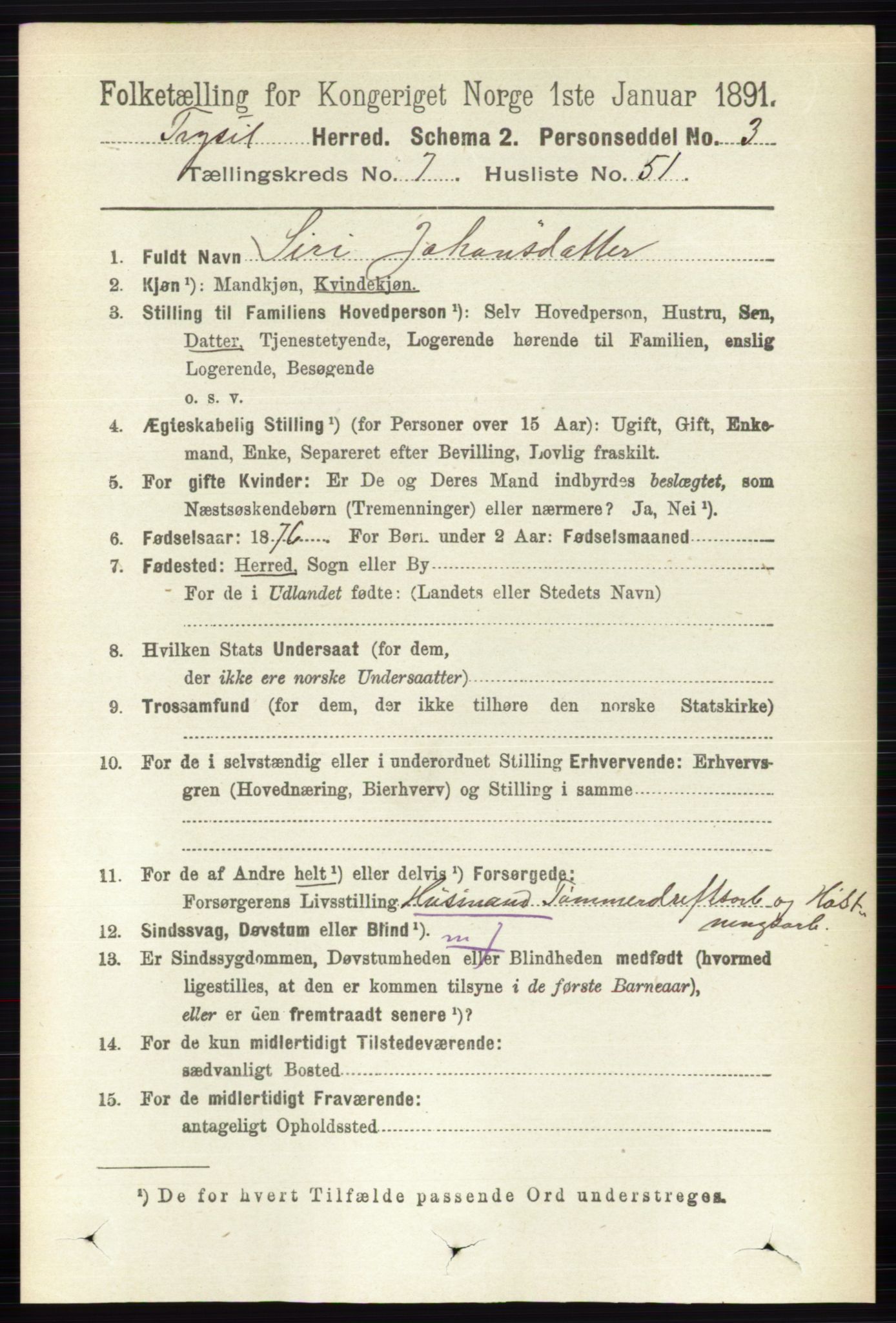 RA, 1891 census for 0428 Trysil, 1891, p. 3464