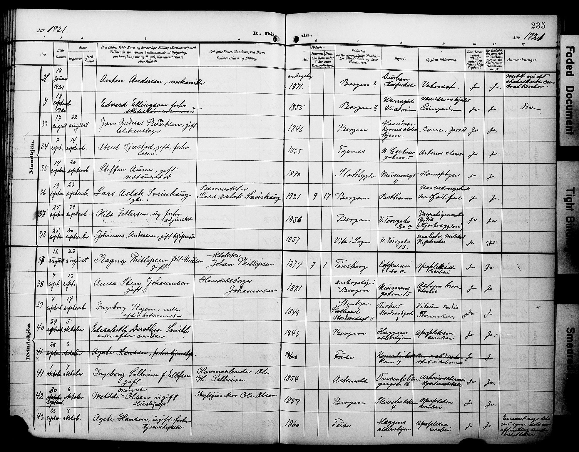 Domkirken sokneprestembete, AV/SAB-A-74801/H/Hab/L0042: Parish register (copy) no. E 6, 1900-1929, p. 235