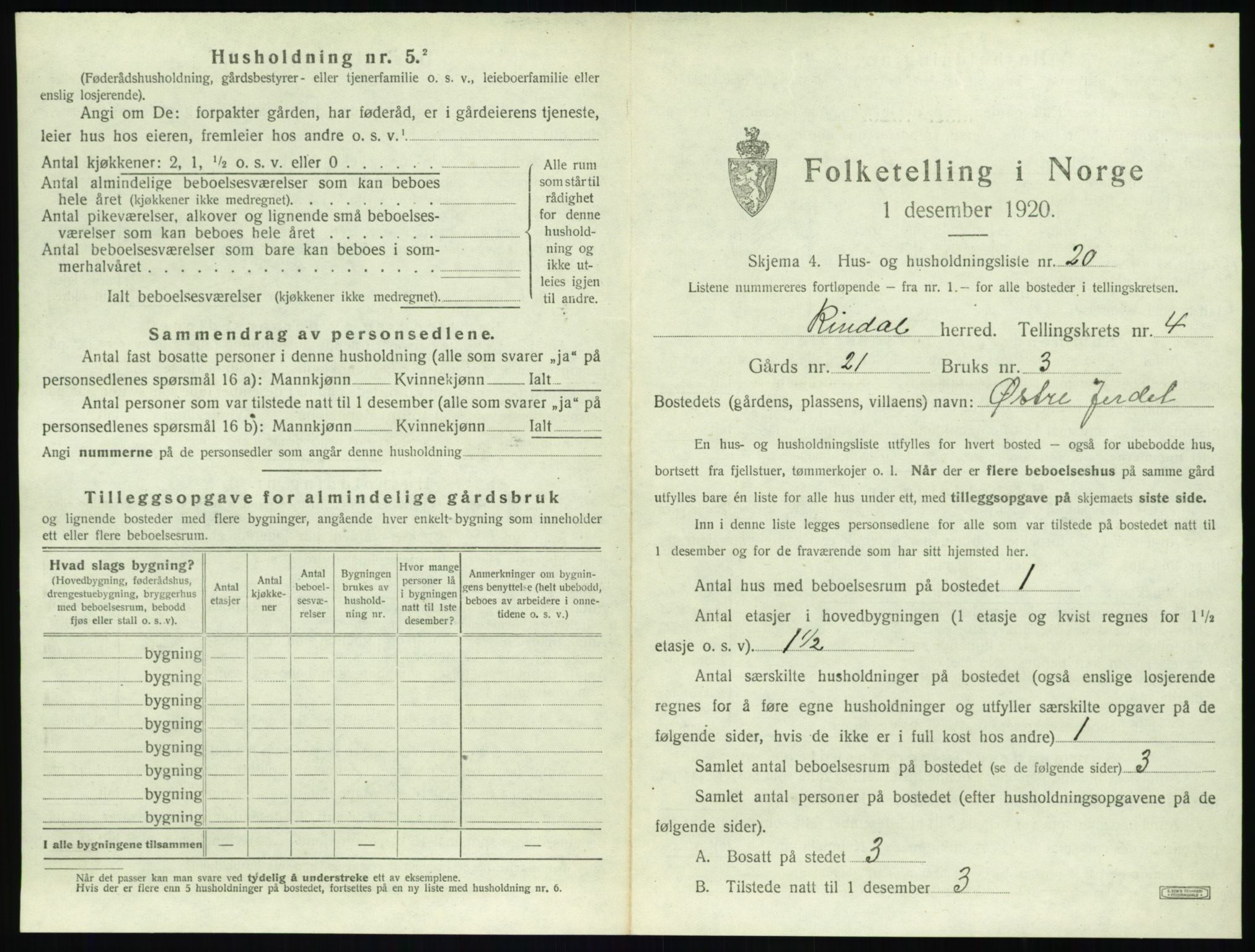 SAT, 1920 census for Rindal, 1920, p. 328