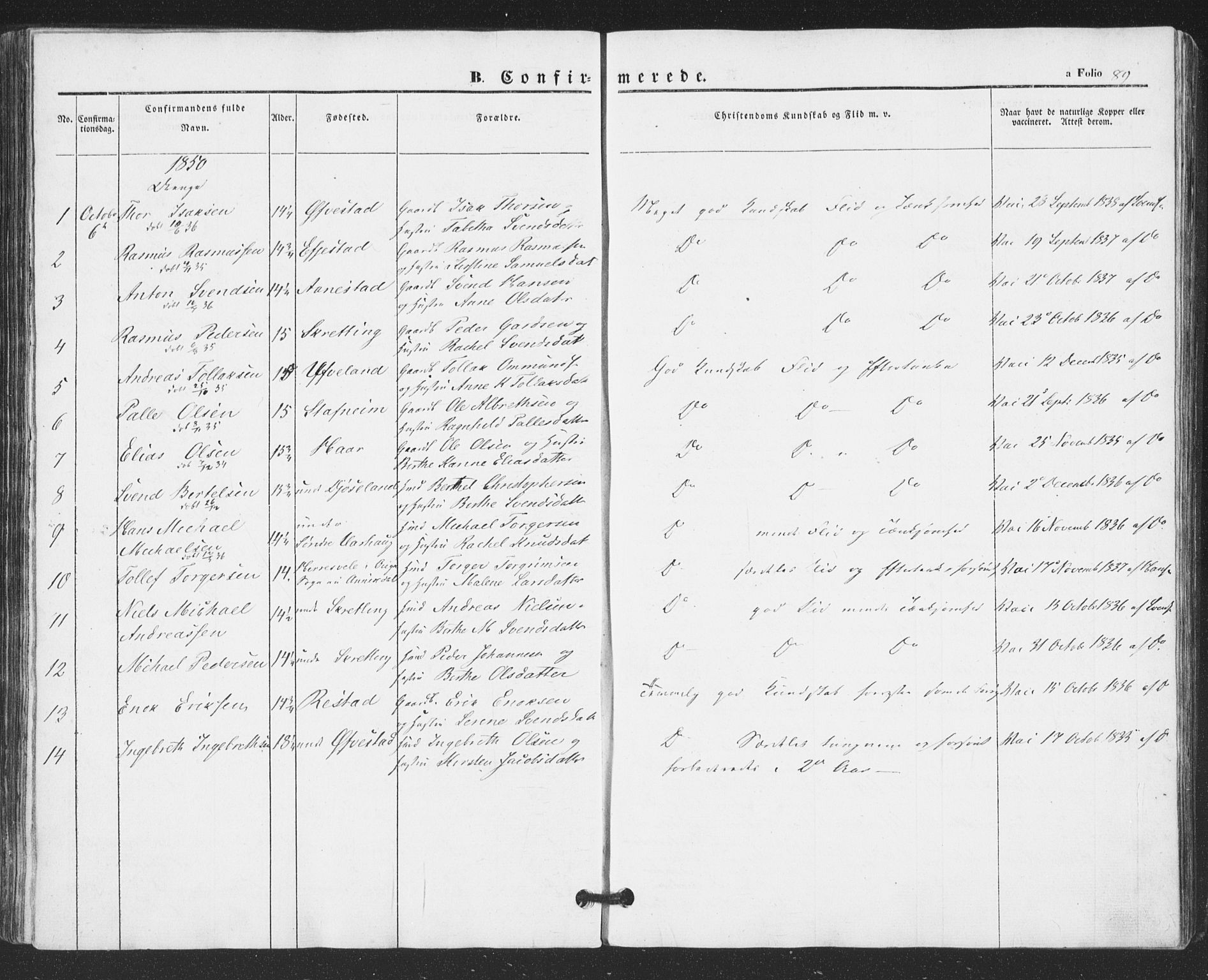 Hå sokneprestkontor, AV/SAST-A-101801/001/30BA/L0007: Parish register (official) no. A 6, 1842-1855, p. 89