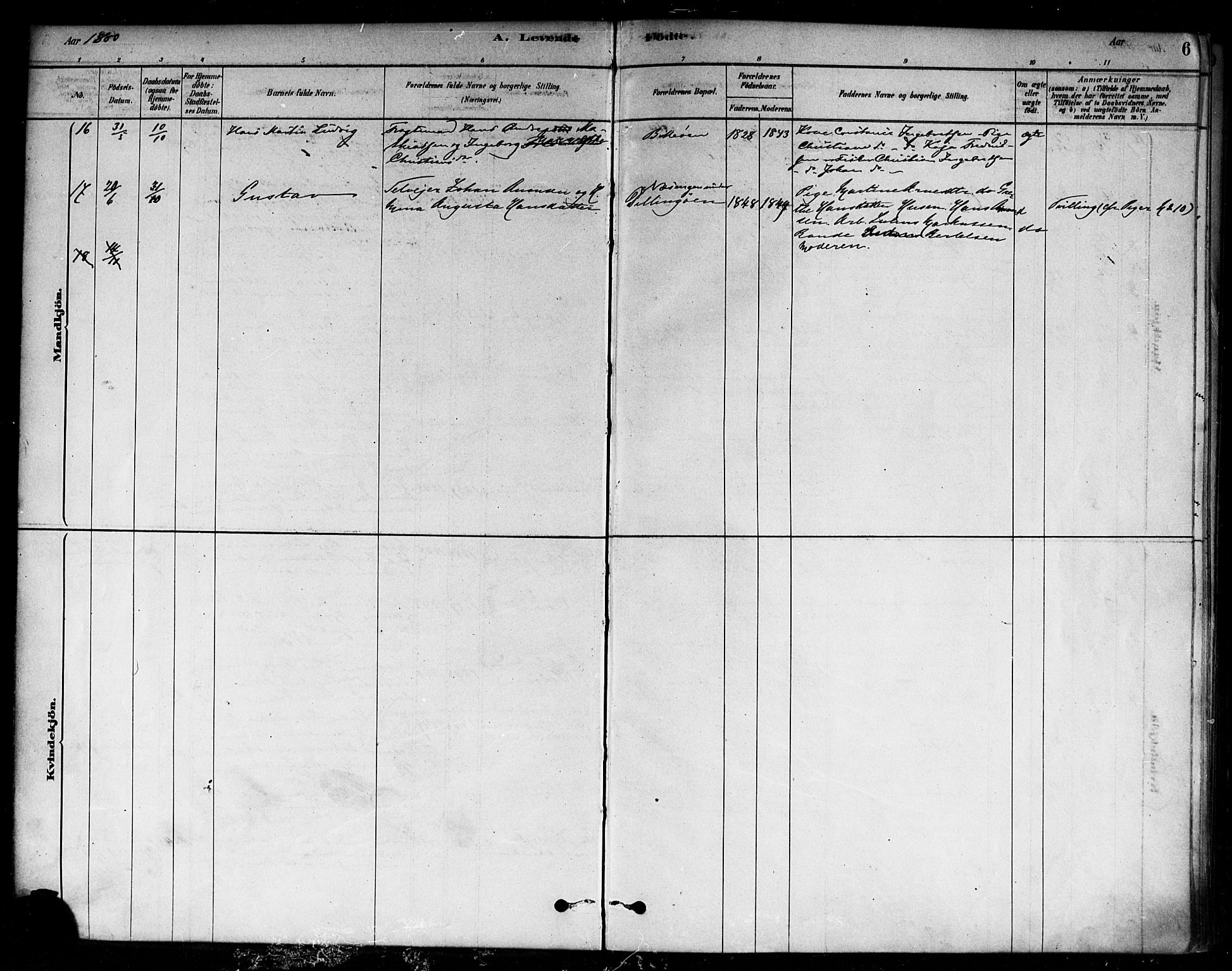 Moss prestekontor Kirkebøker, AV/SAO-A-2003/F/Fc/L0001: Parish register (official) no. III 1, 1878-1894, p. 6