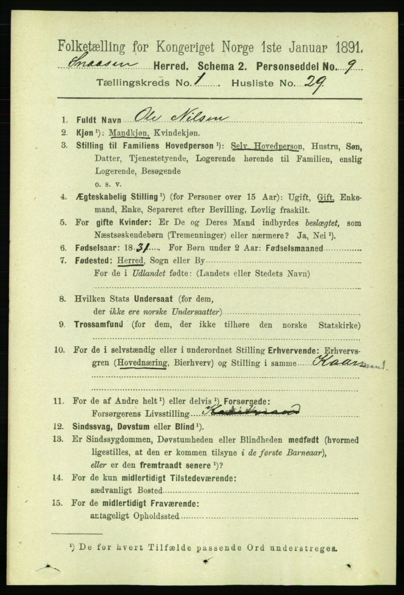 RA, 1891 census for 1736 Snåsa, 1891, p. 232