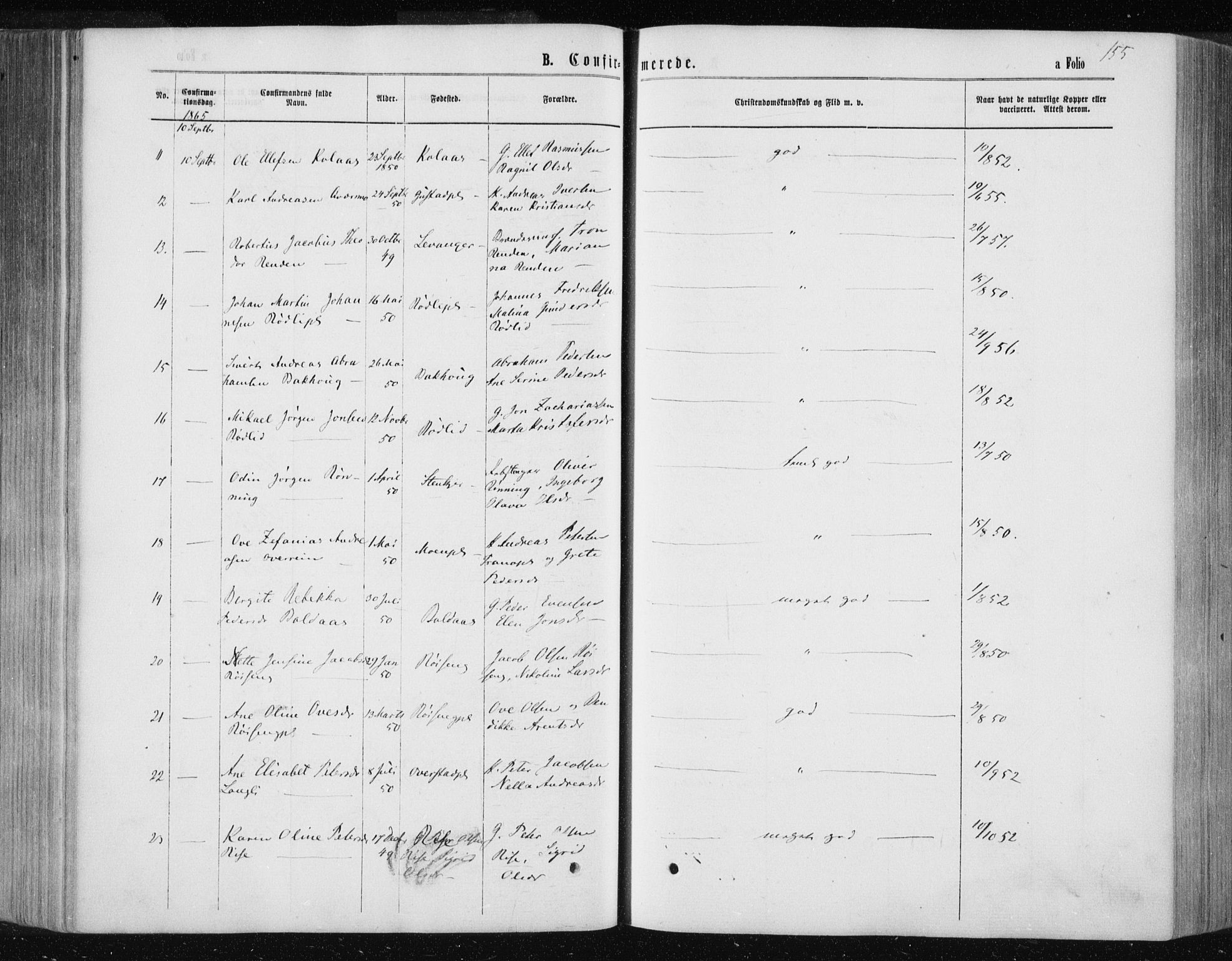 Ministerialprotokoller, klokkerbøker og fødselsregistre - Nord-Trøndelag, SAT/A-1458/735/L0345: Parish register (official) no. 735A08 /1, 1863-1872, p. 155