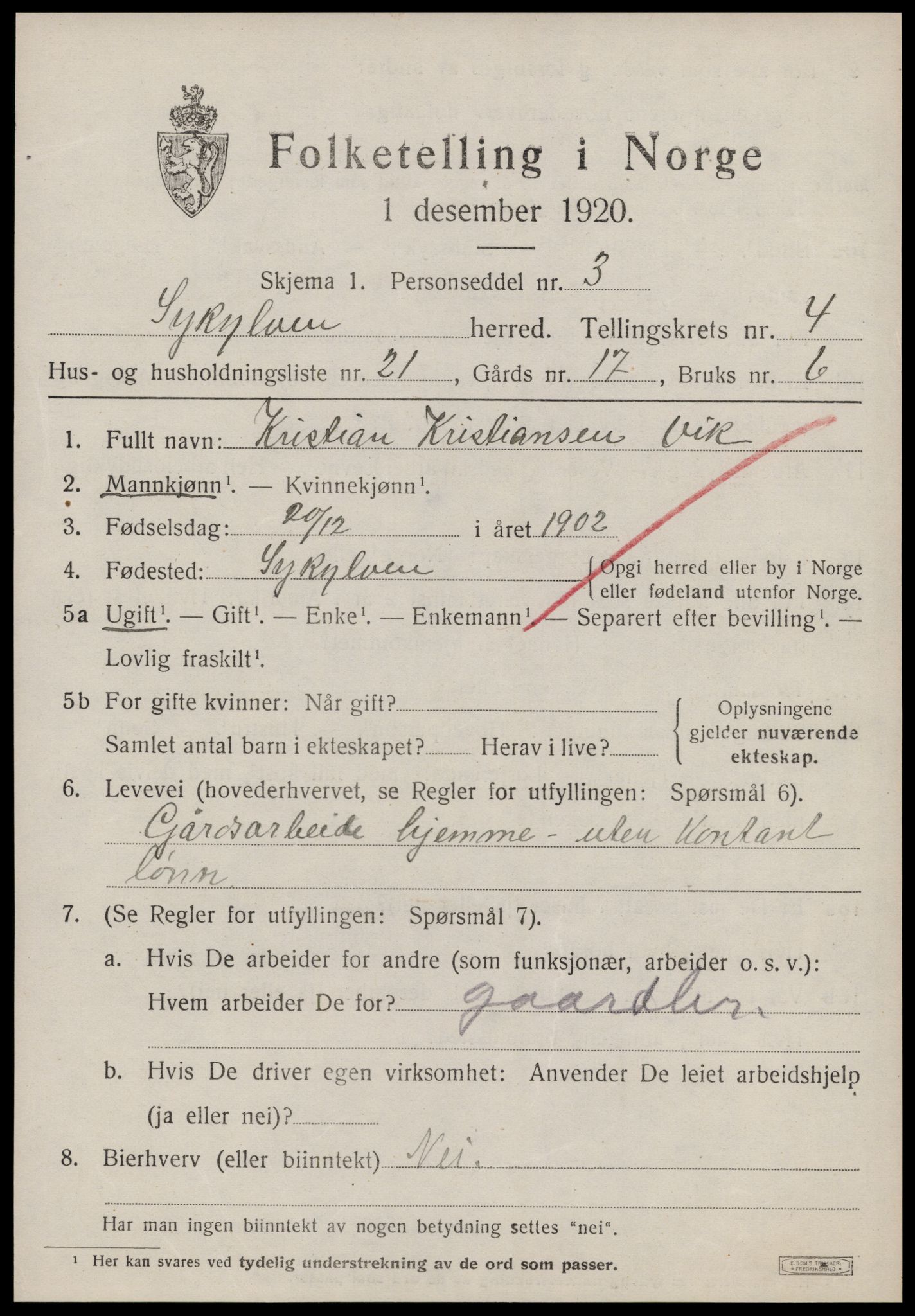SAT, 1920 census for Sykkylven, 1920, p. 3059