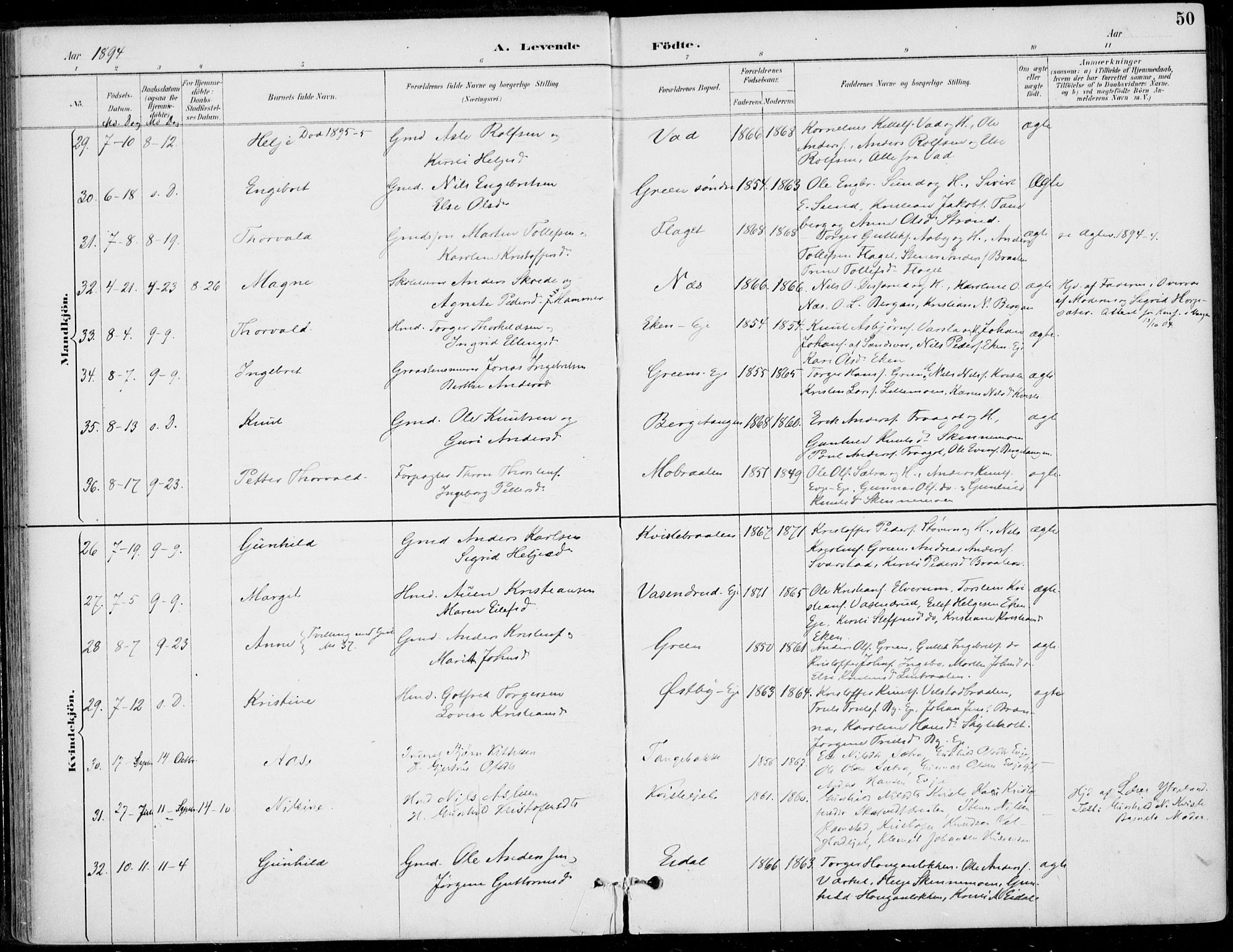 Sigdal kirkebøker, AV/SAKO-A-245/F/Fb/L0001: Parish register (official) no. II 1, 1888-1900, p. 50