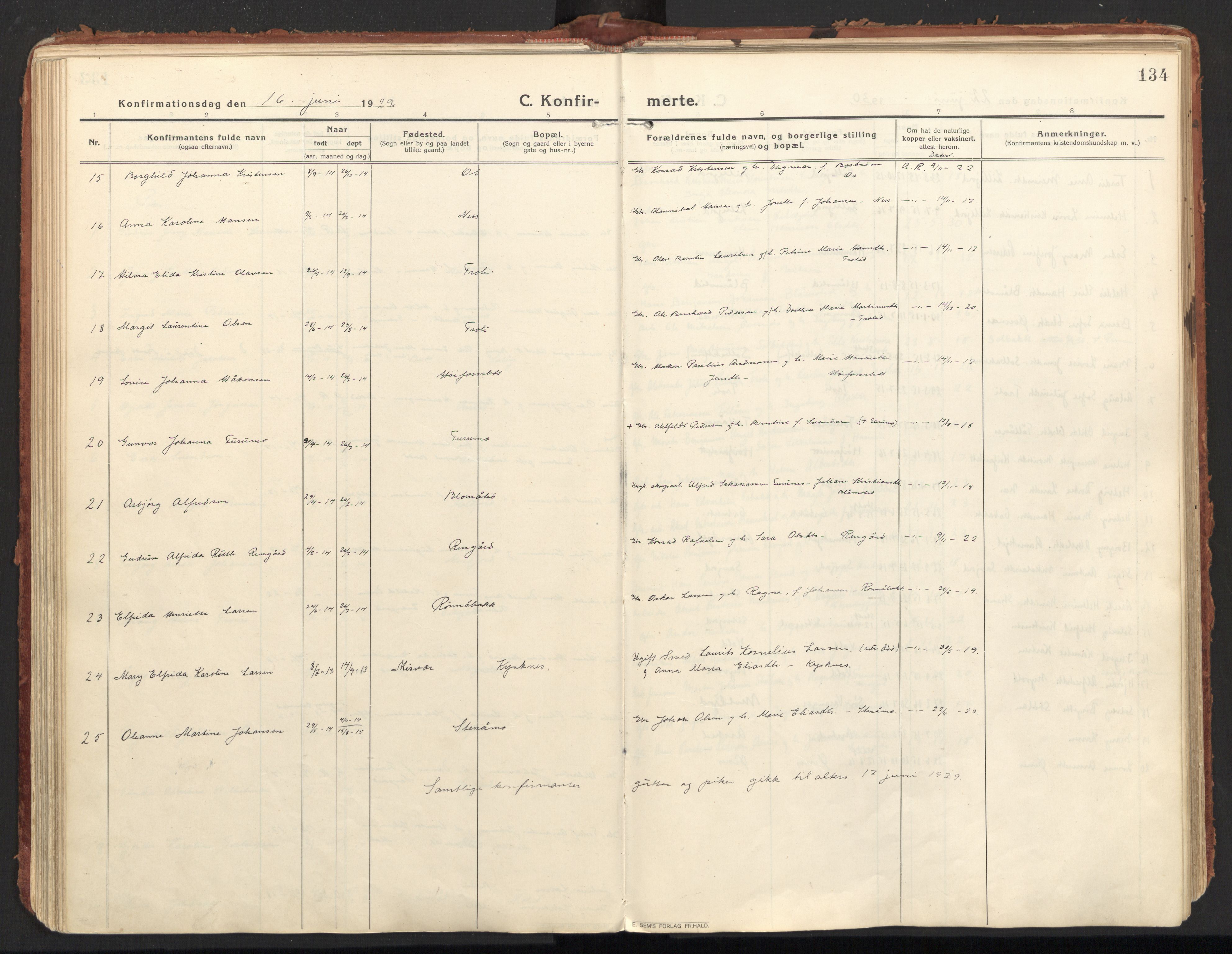 Ministerialprotokoller, klokkerbøker og fødselsregistre - Nordland, AV/SAT-A-1459/846/L0650: Parish register (official) no. 846A08, 1916-1935, p. 134