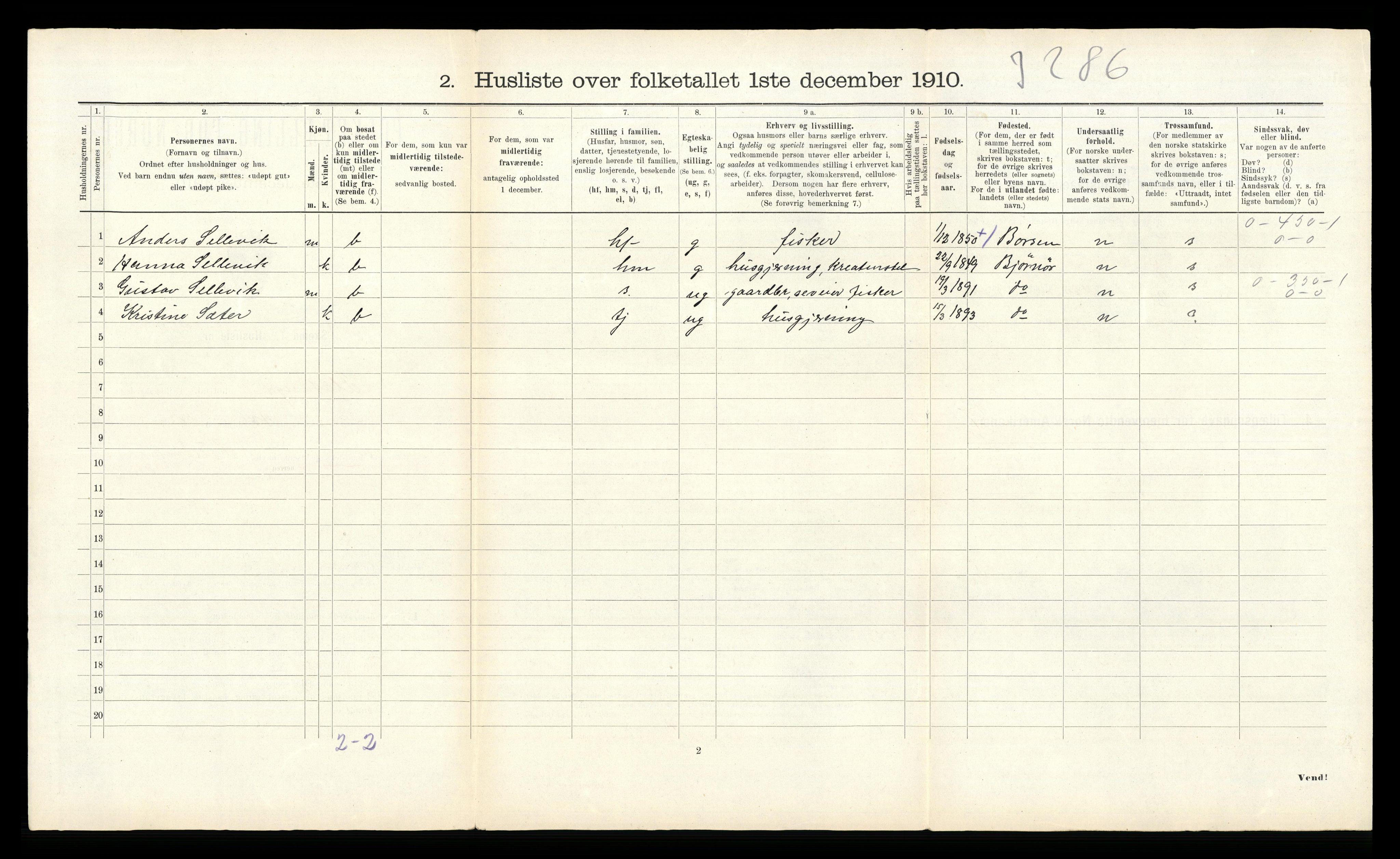 RA, 1910 census for Flatanger, 1910, p. 122