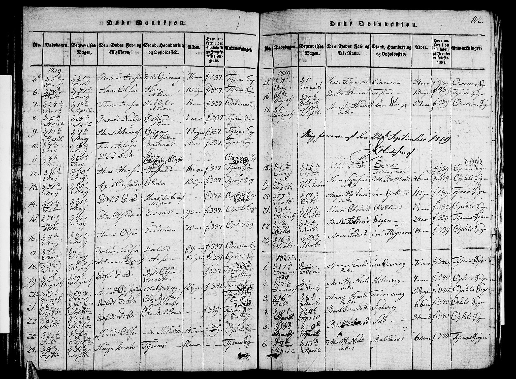 Tysnes sokneprestembete, SAB/A-78601/H/Hab: Parish register (copy) no. A 1, 1816-1828, p. 102