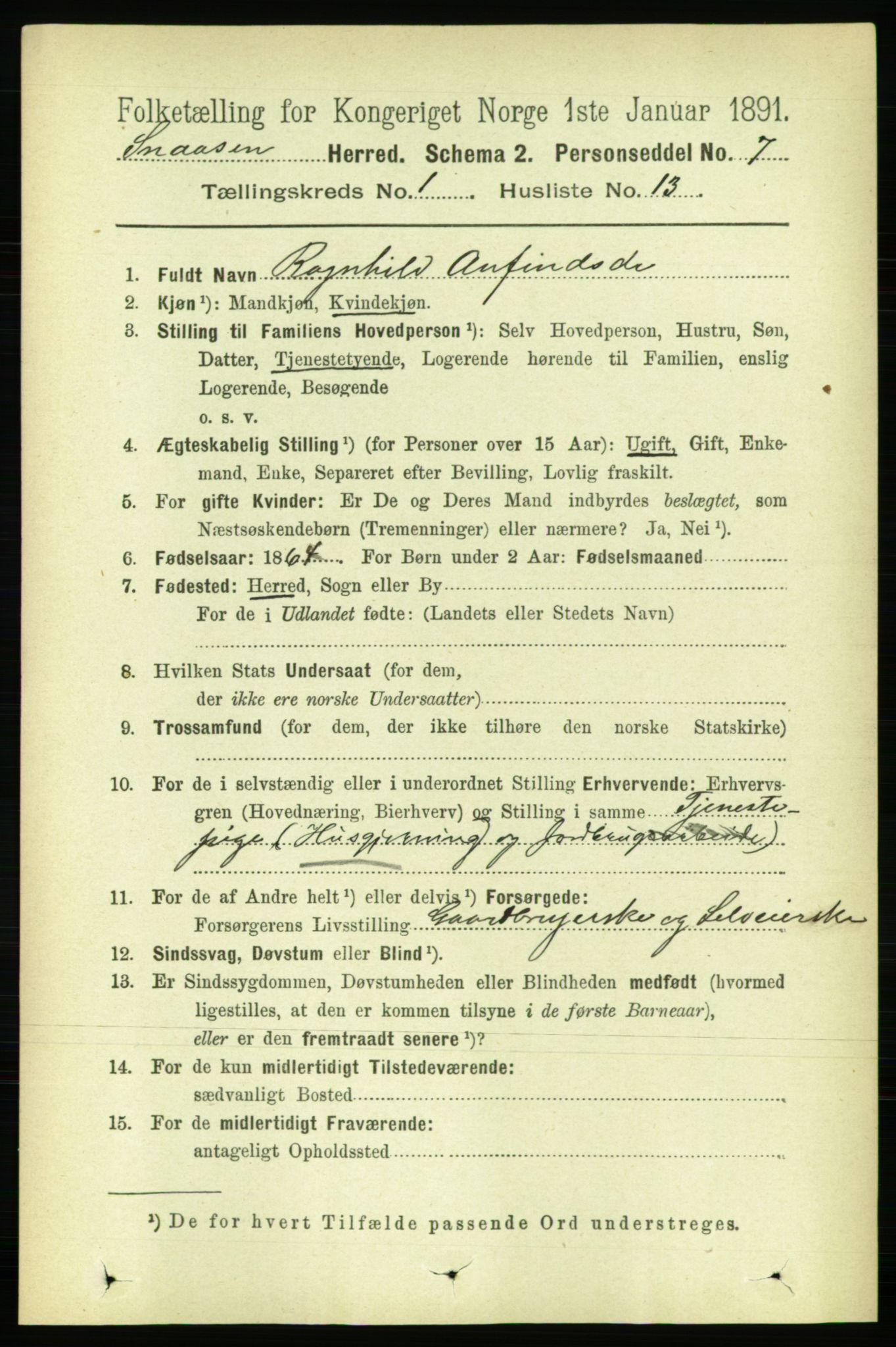 RA, 1891 census for 1736 Snåsa, 1891, p. 152