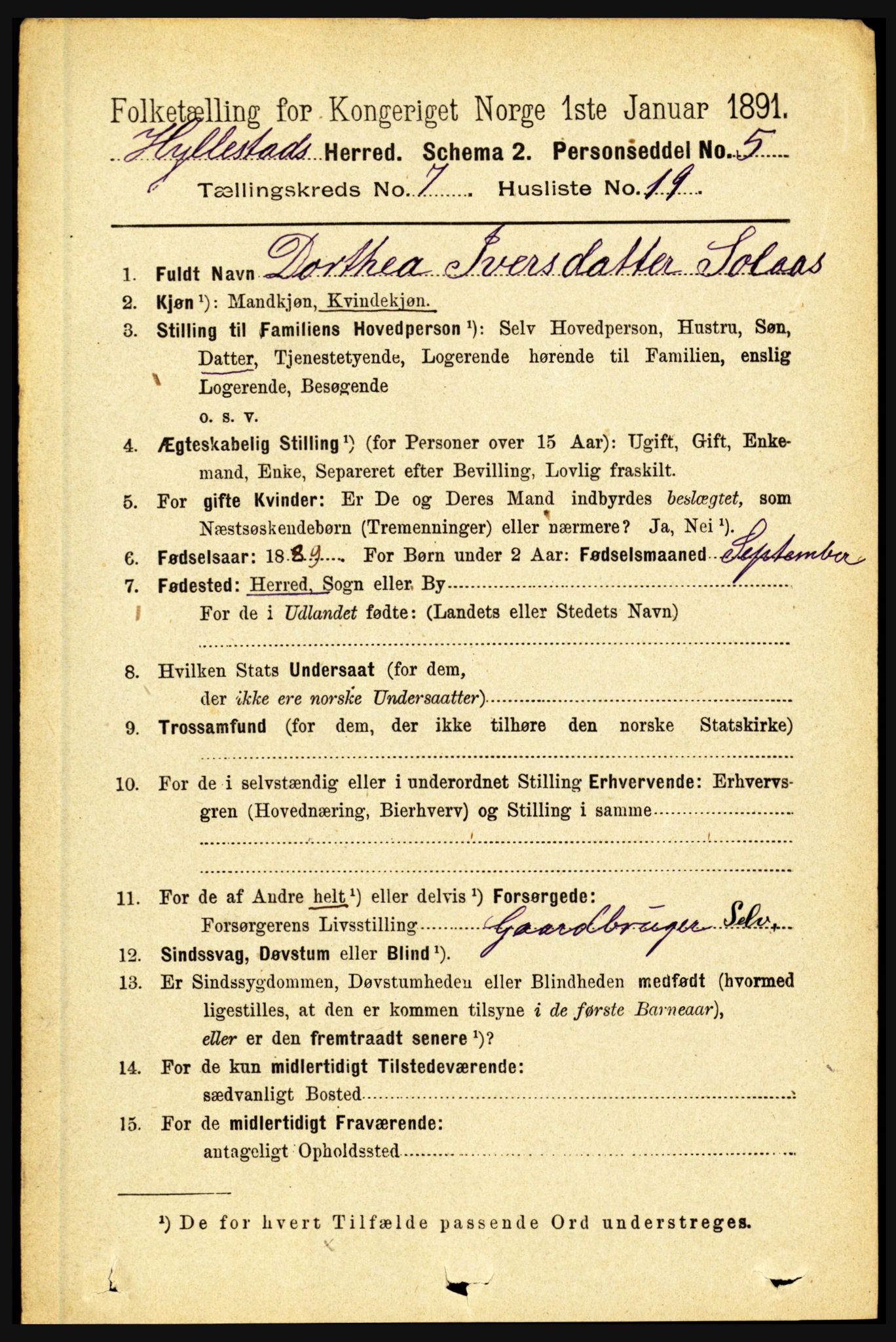 RA, 1891 census for 1413 Hyllestad, 1891, p. 1276