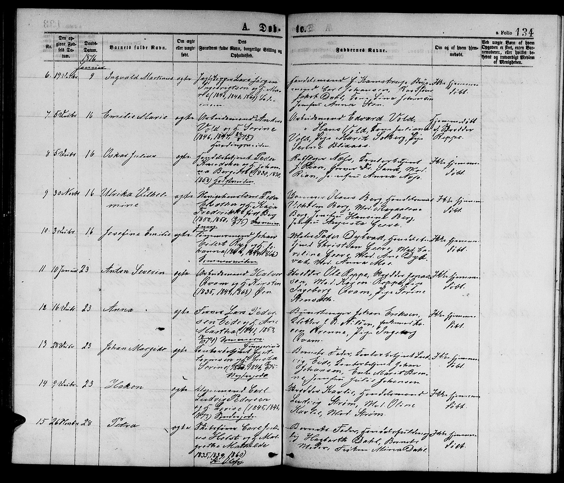 Ministerialprotokoller, klokkerbøker og fødselsregistre - Sør-Trøndelag, AV/SAT-A-1456/601/L0088: Parish register (copy) no. 601C06, 1870-1878, p. 134