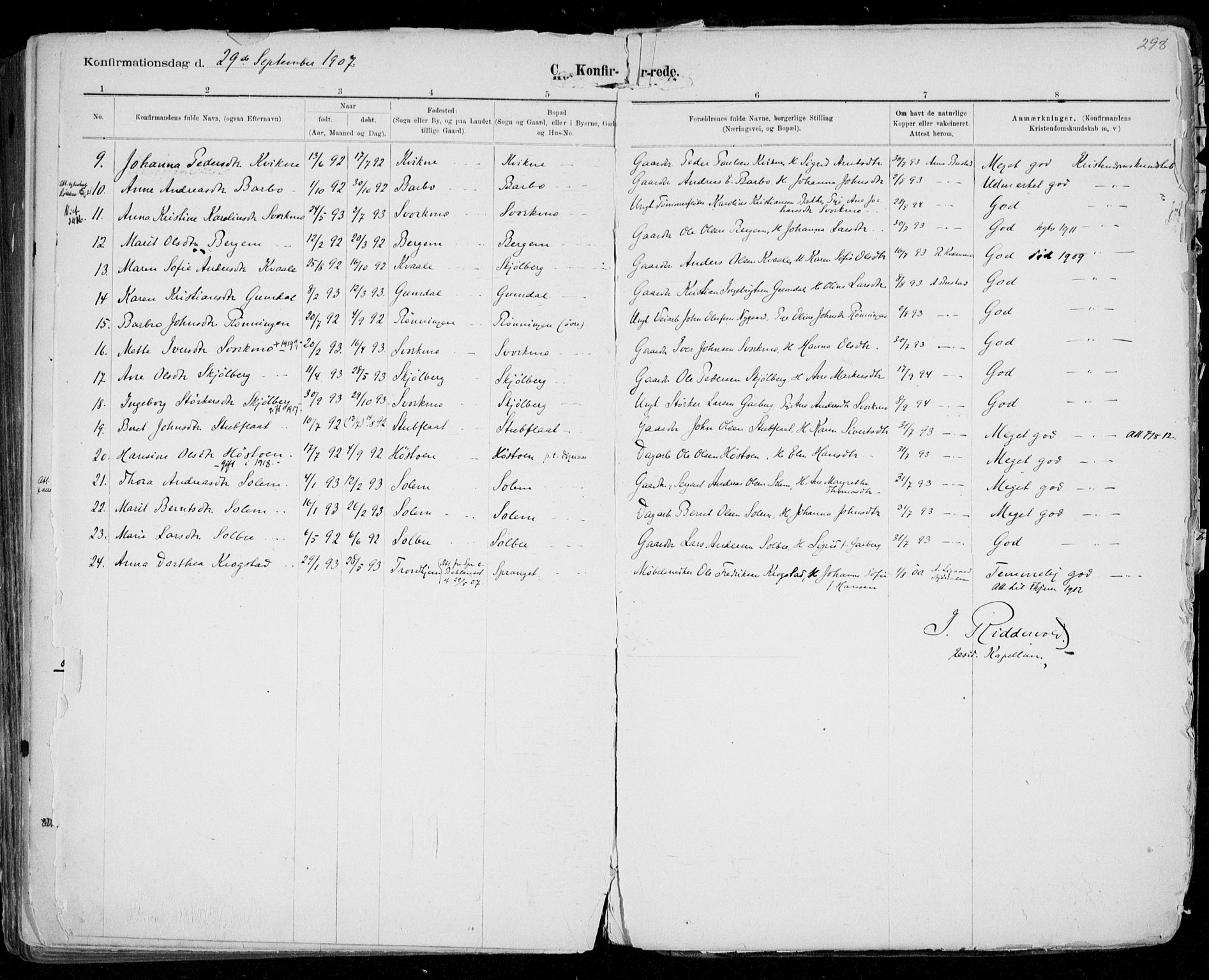 Ministerialprotokoller, klokkerbøker og fødselsregistre - Sør-Trøndelag, AV/SAT-A-1456/668/L0811: Parish register (official) no. 668A11, 1894-1913, p. 298