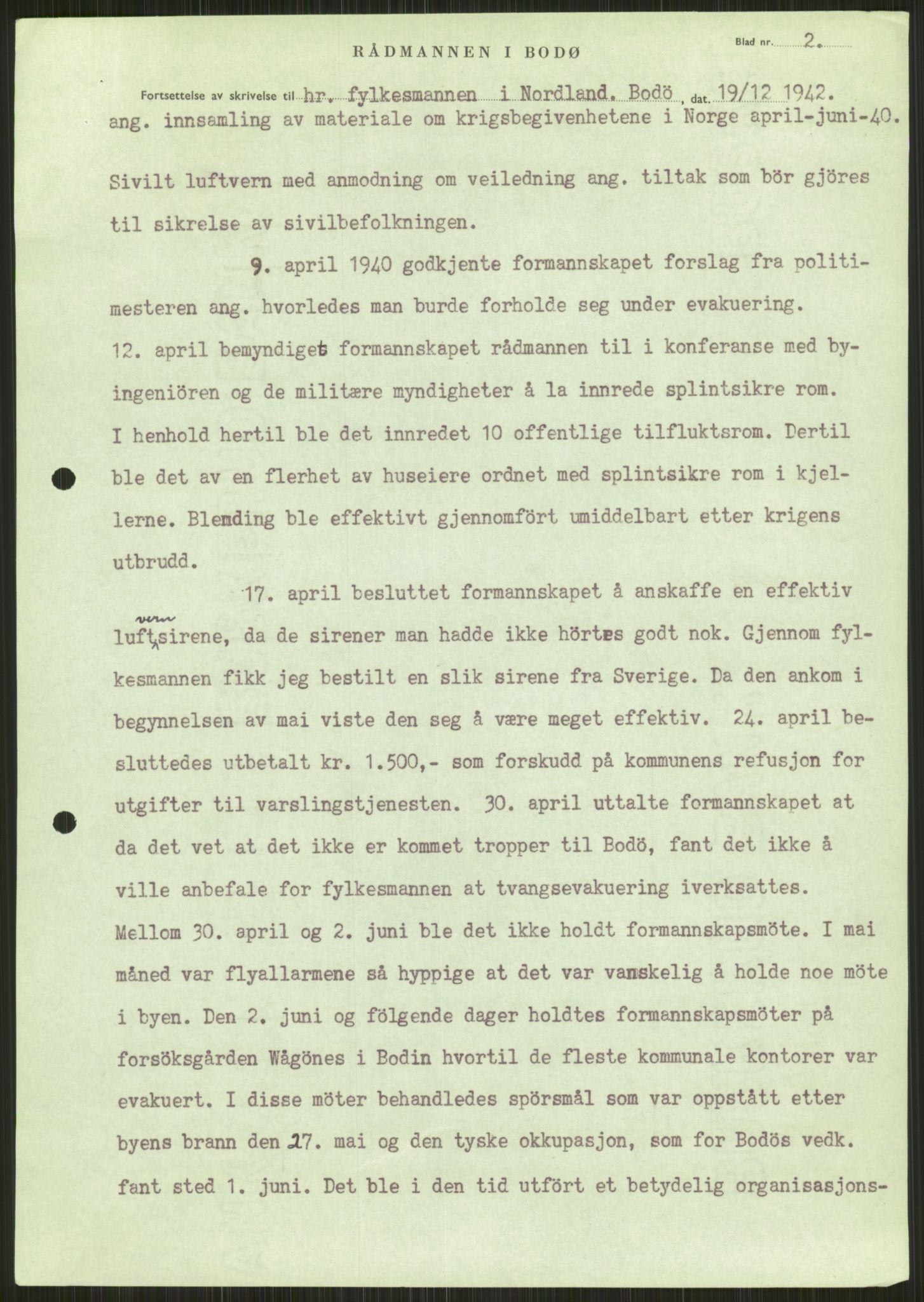 Forsvaret, Forsvarets krigshistoriske avdeling, AV/RA-RAFA-2017/Y/Ya/L0017: II-C-11-31 - Fylkesmenn.  Rapporter om krigsbegivenhetene 1940., 1940, p. 102