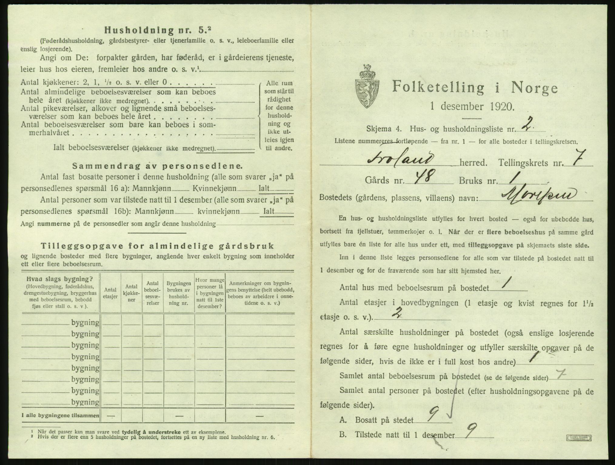 SAK, 1920 census for Froland, 1920, p. 639