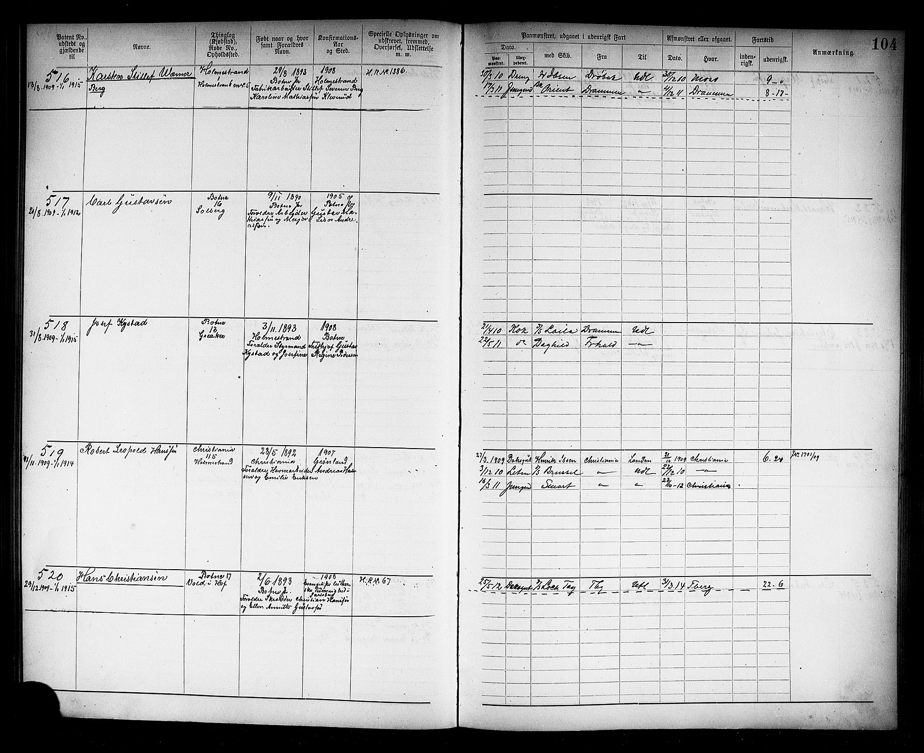 Holmestrand innrulleringskontor, SAKO/A-1151/F/Fb/L0002: Annotasjonsrulle, 1894-1911, p. 107