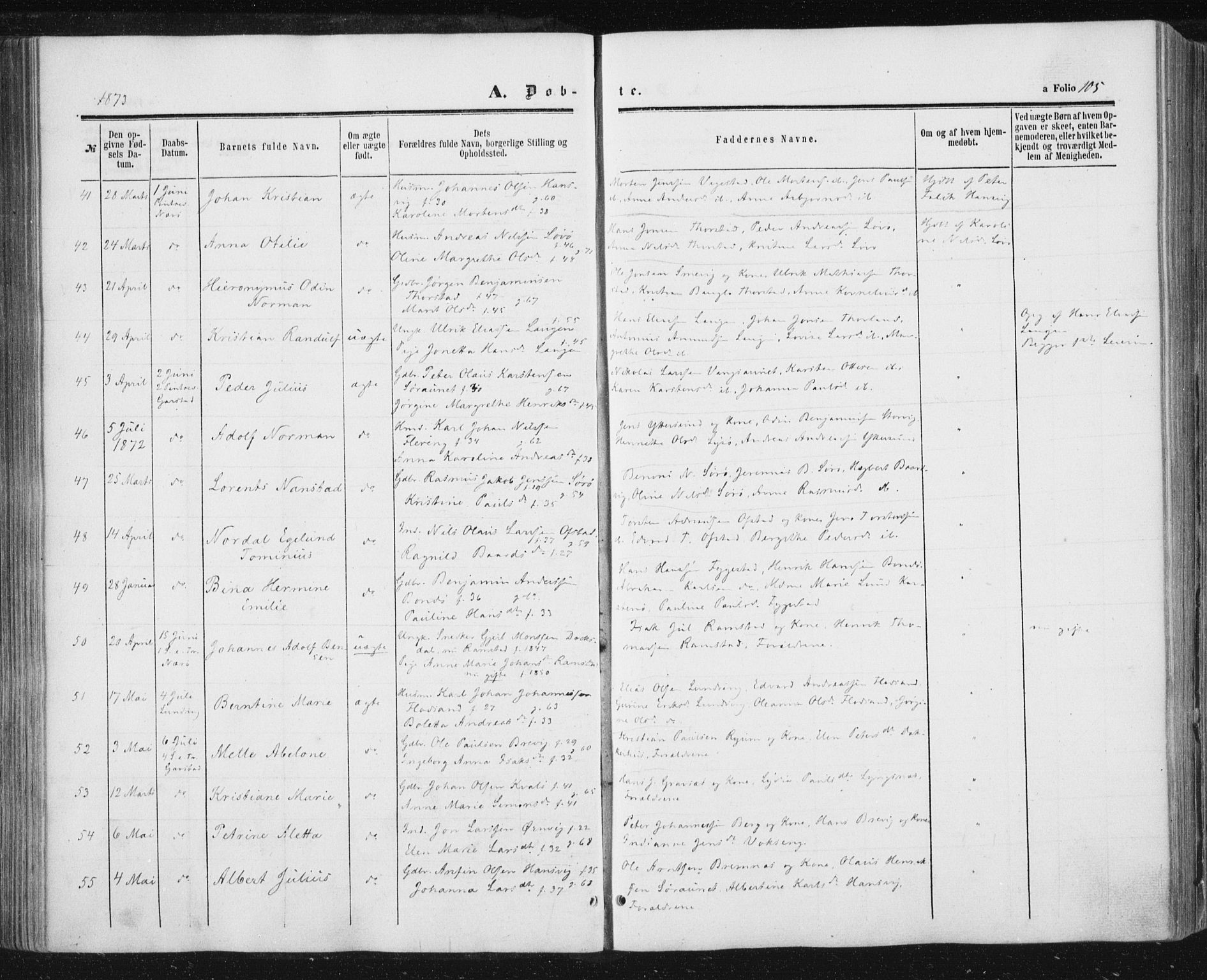 Ministerialprotokoller, klokkerbøker og fødselsregistre - Nord-Trøndelag, SAT/A-1458/784/L0670: Parish register (official) no. 784A05, 1860-1876, p. 105