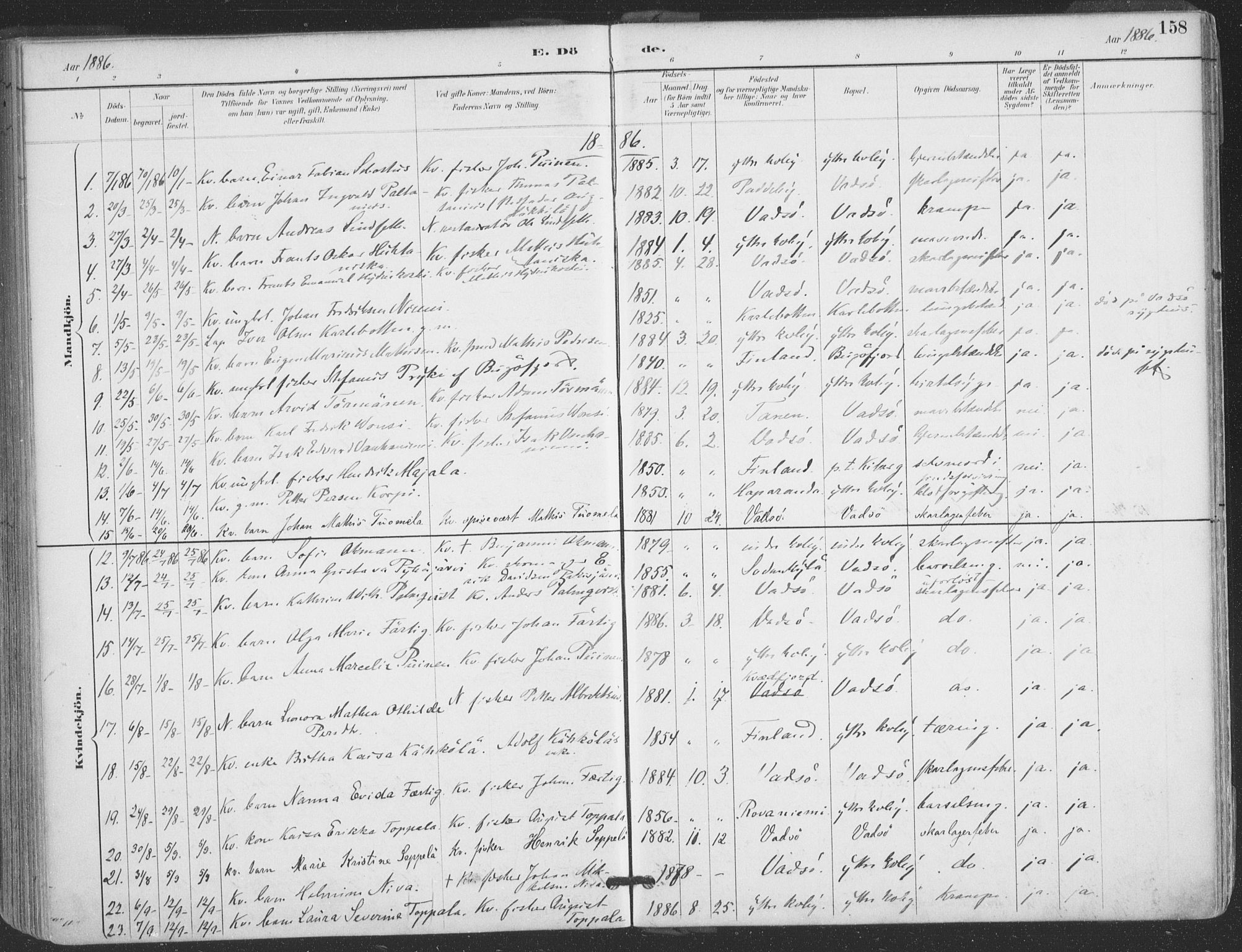 Vadsø sokneprestkontor, SATØ/S-1325/H/Ha/L0006kirke: Parish register (official) no. 6, 1885-1895, p. 158