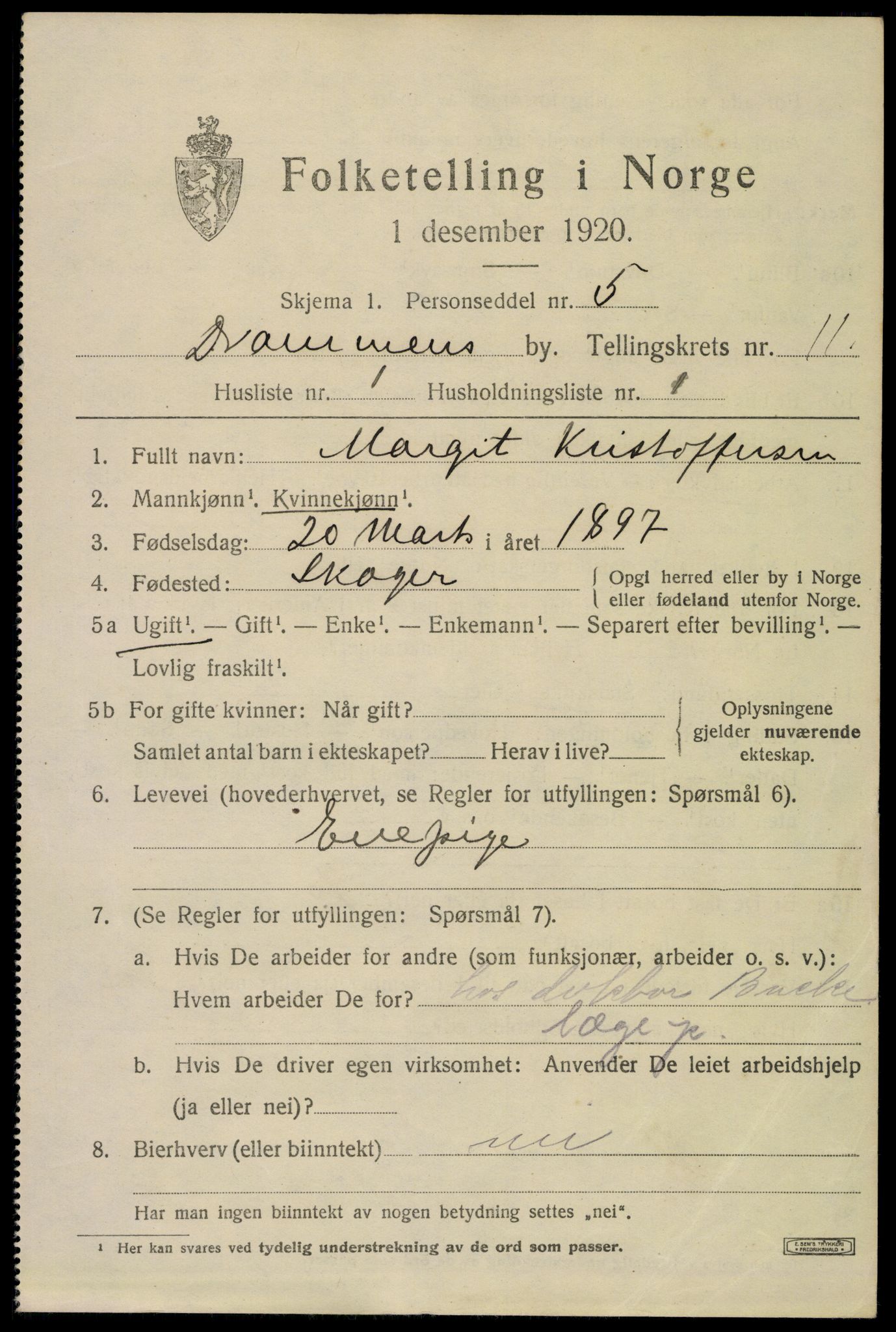 SAKO, 1920 census for Drammen, 1920, p. 66233