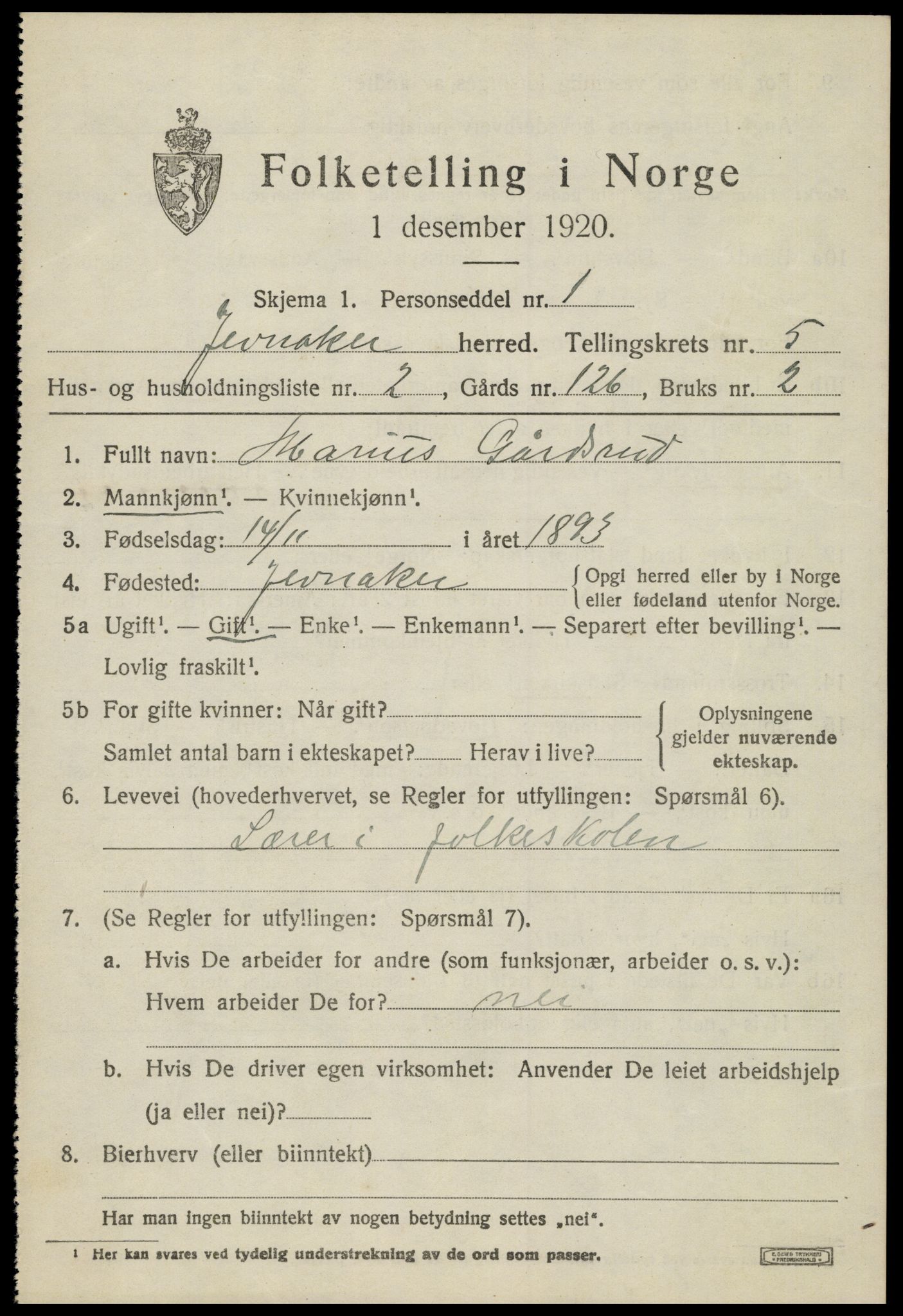 SAH, 1920 census for Jevnaker, 1920, p. 7835