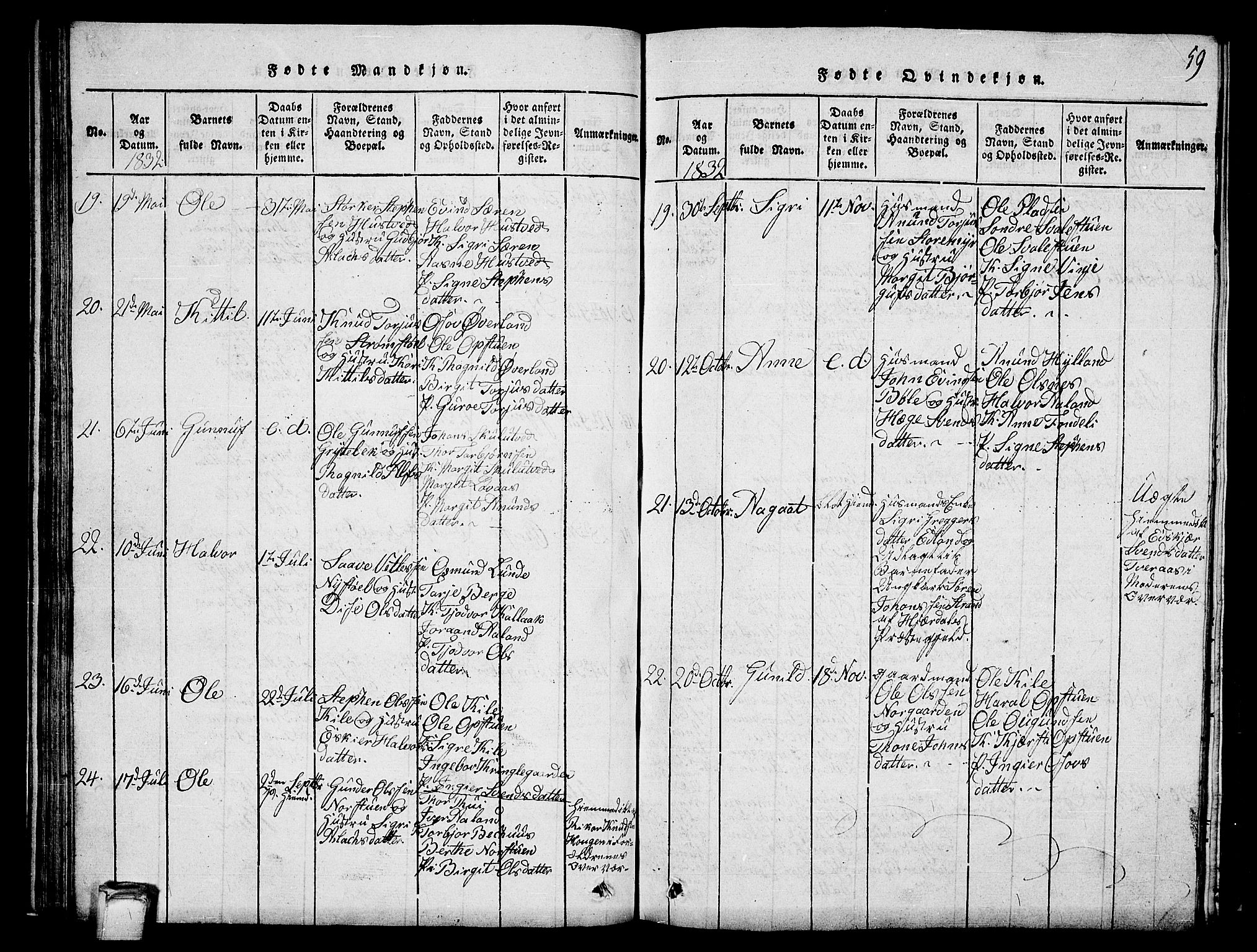 Vinje kirkebøker, SAKO/A-312/G/Ga/L0001: Parish register (copy) no. I 1, 1814-1843, p. 59